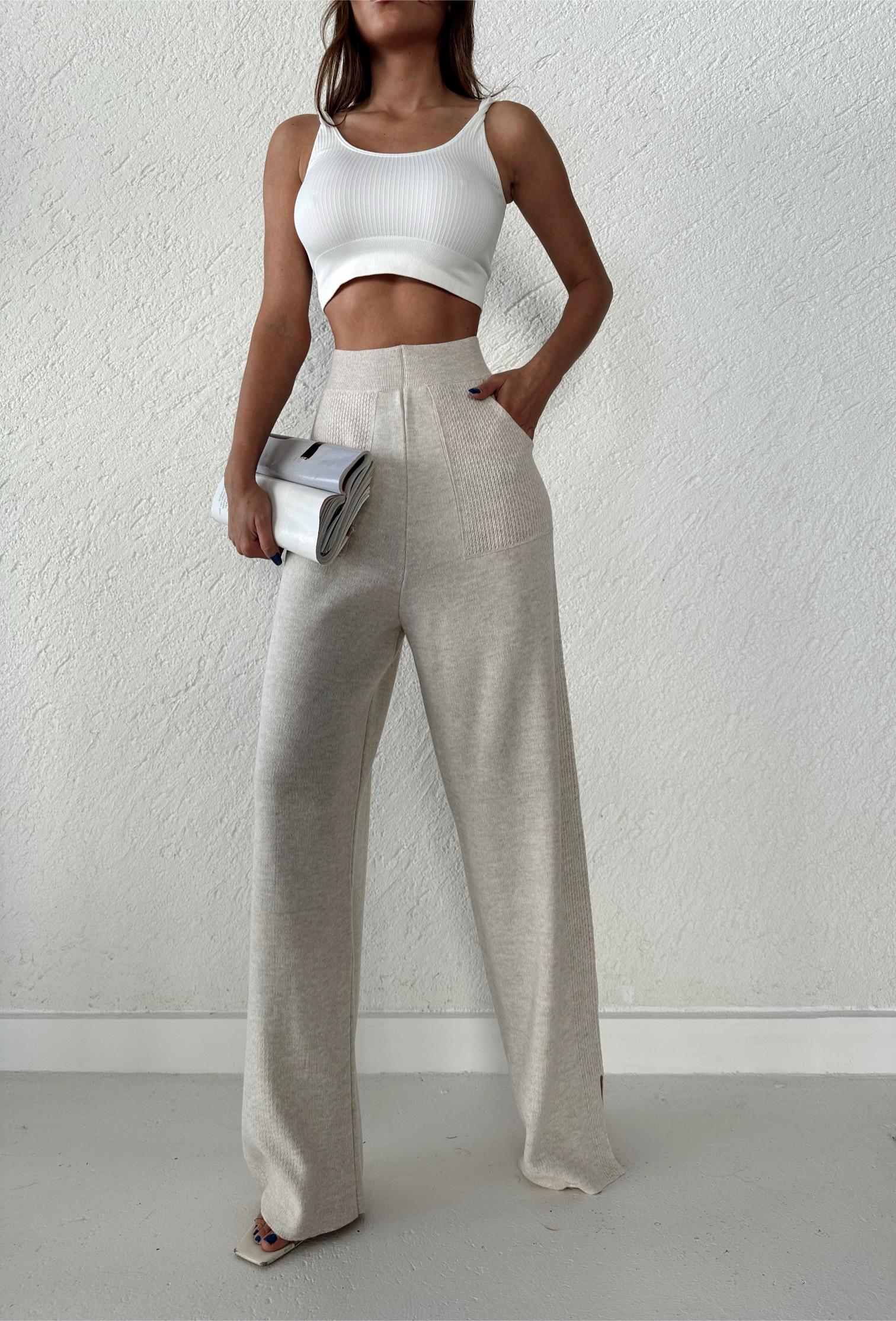 CEPLİ DESENLİ PANTOLON - Taş