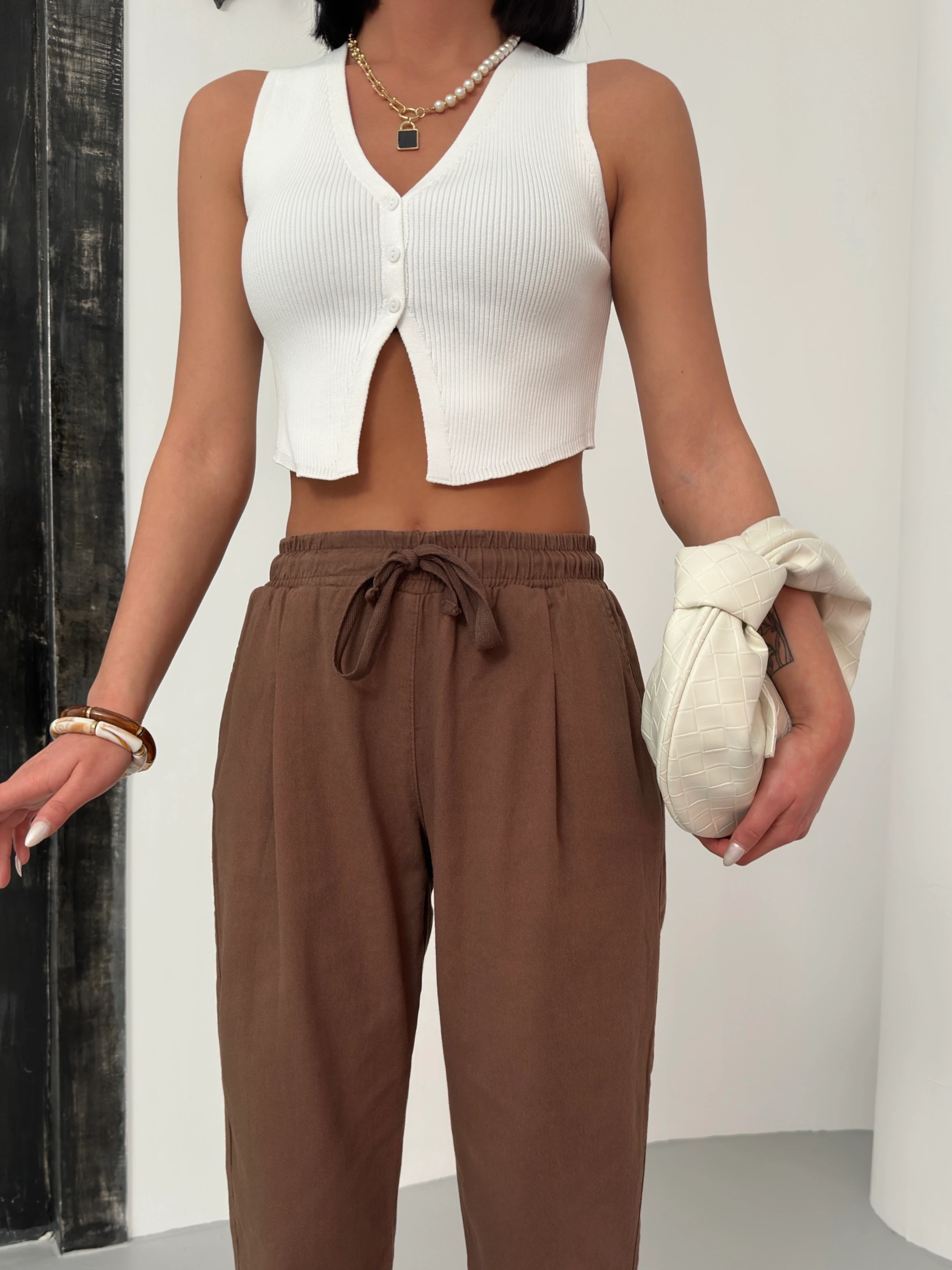 İPLİ HAVUÇ PAÇA PANTOLON - Karamel