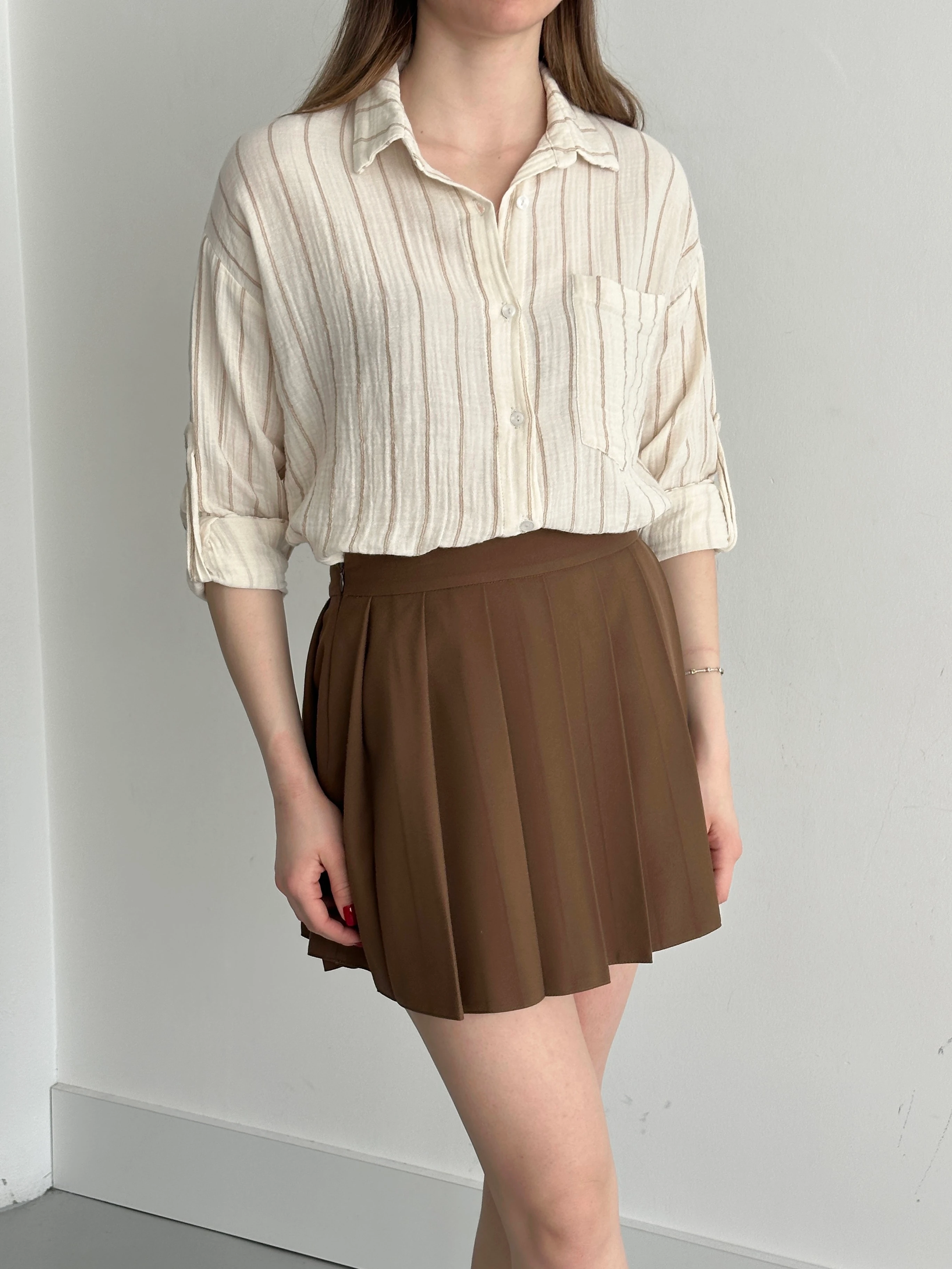 MÜSLİN KUMAŞ ÇİFT ÇİZGİLİ GÖMLEK