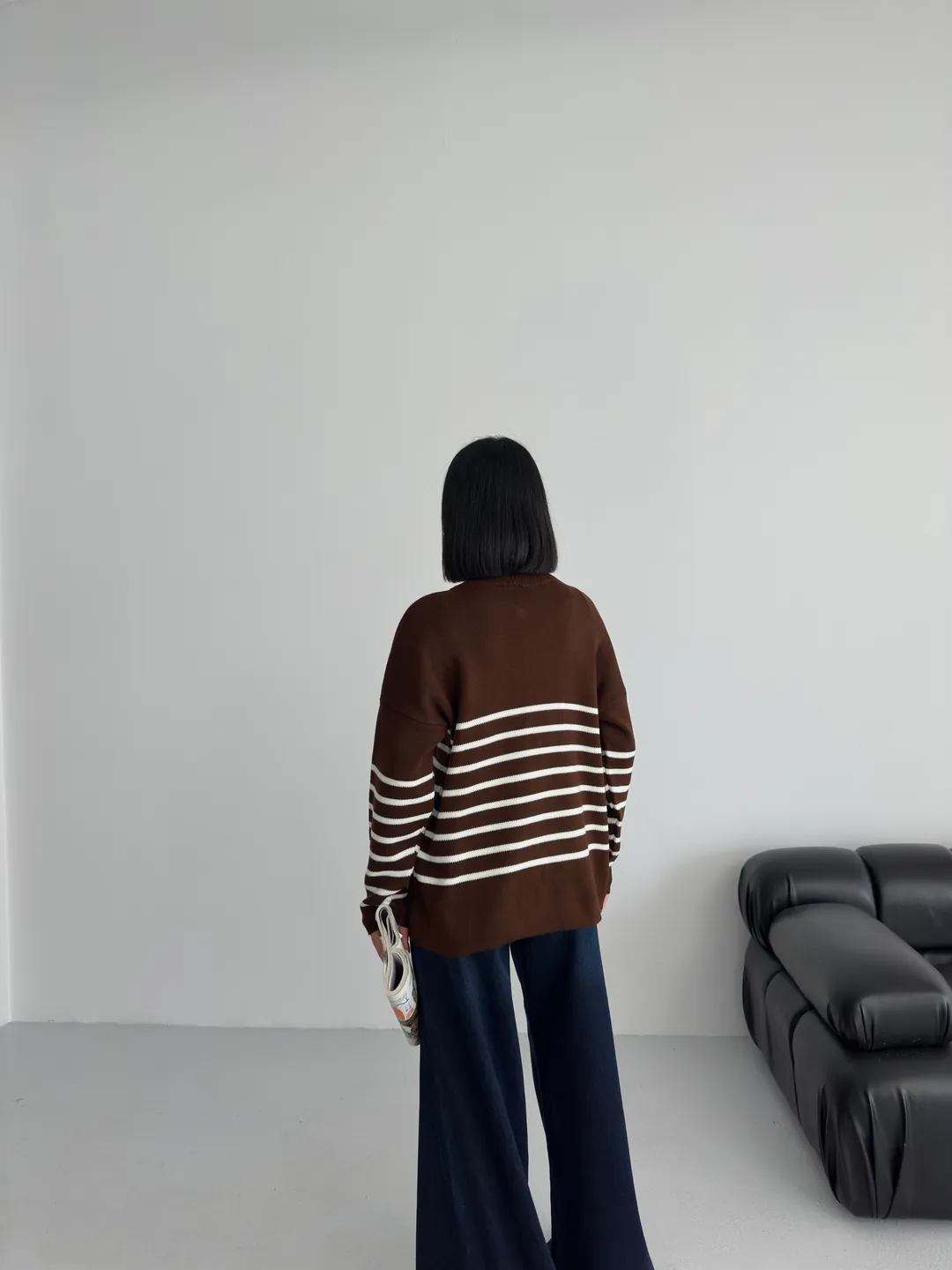 ÇİZGİLİ PİKE FERMUARLI KAZAK - Kahve