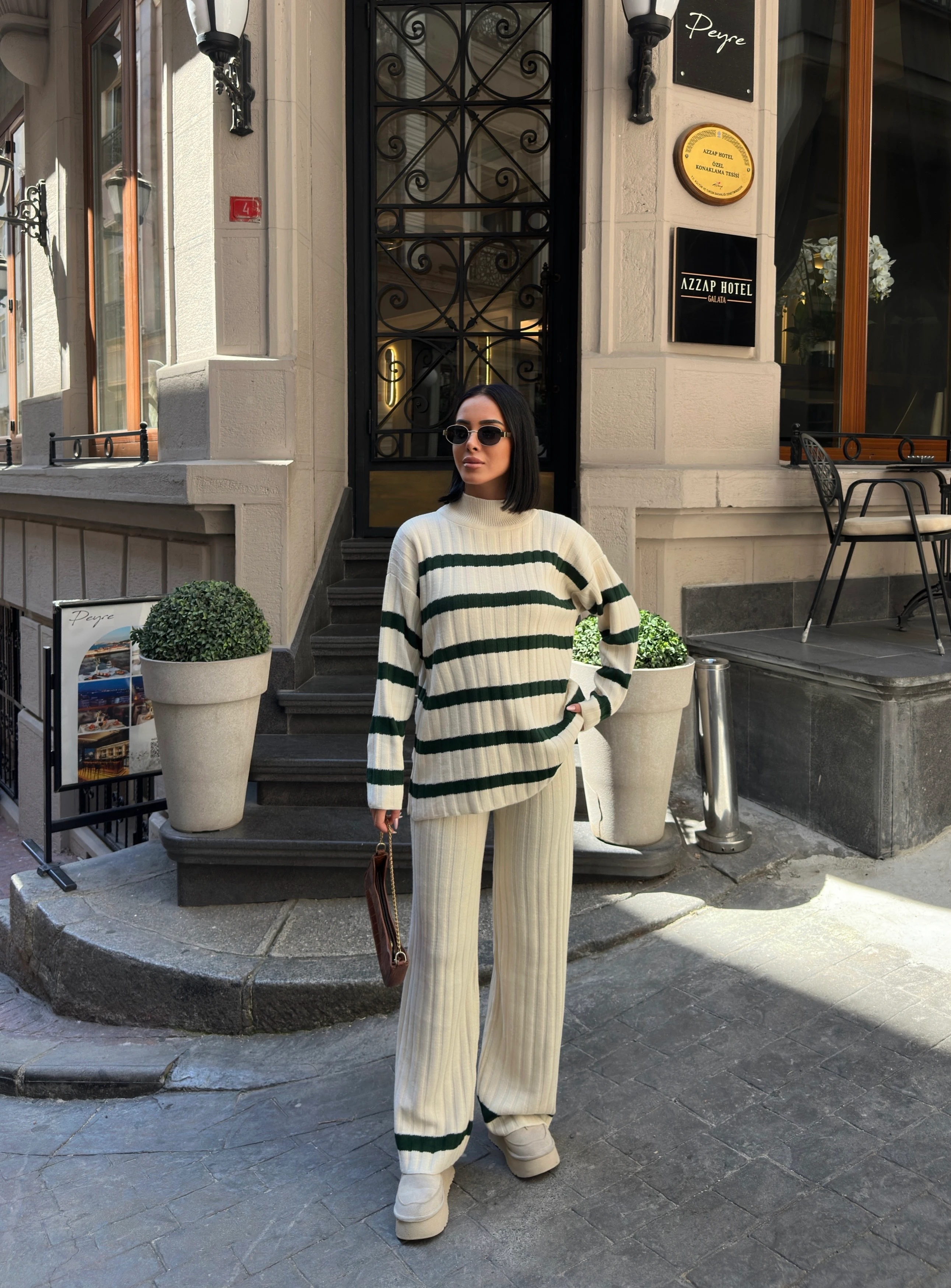 ÇİZGİLİ SADE TAKIM - Zümrüt Yeşili