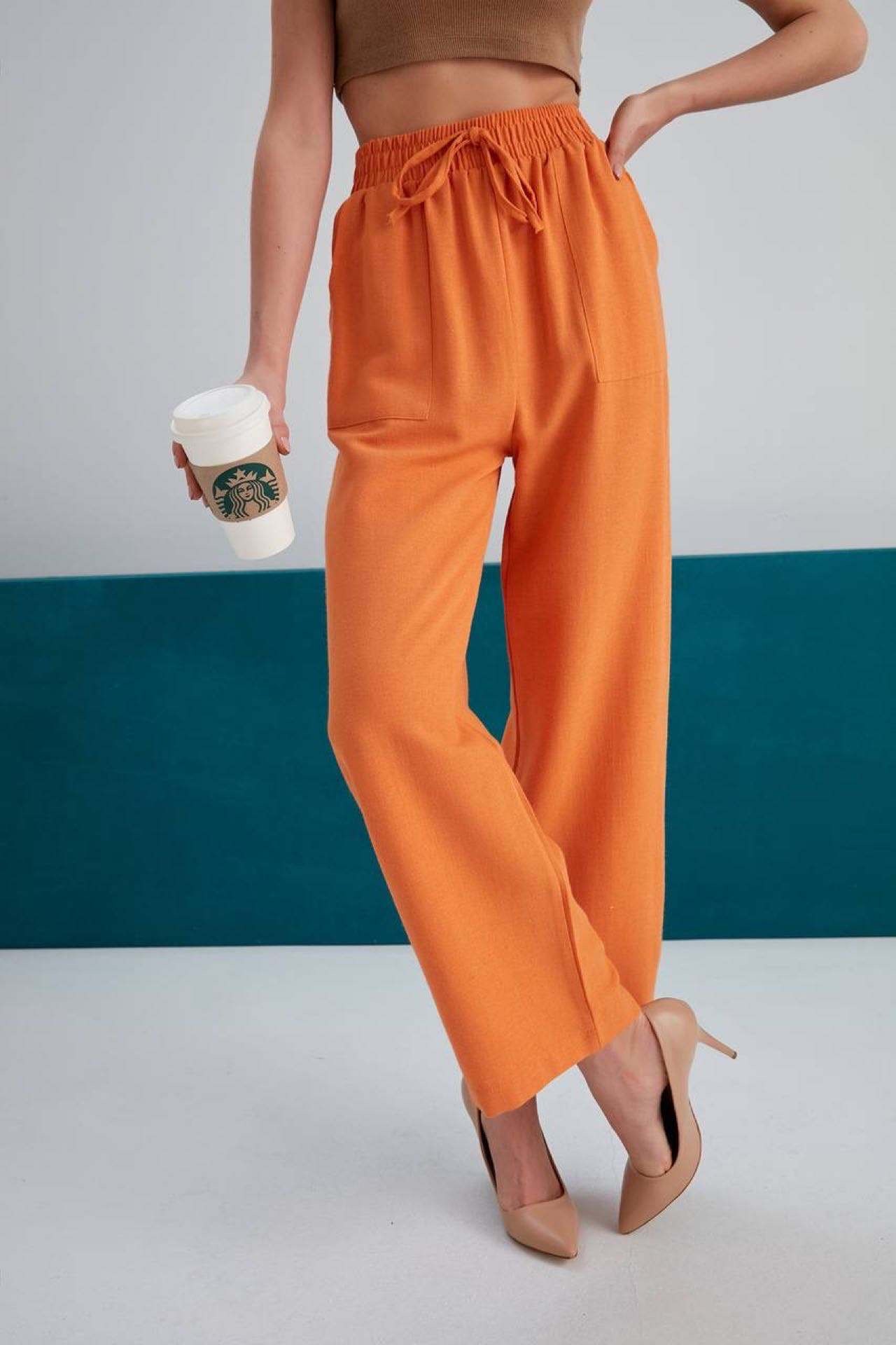 KETEN İPLİ PANTOLON - Orange