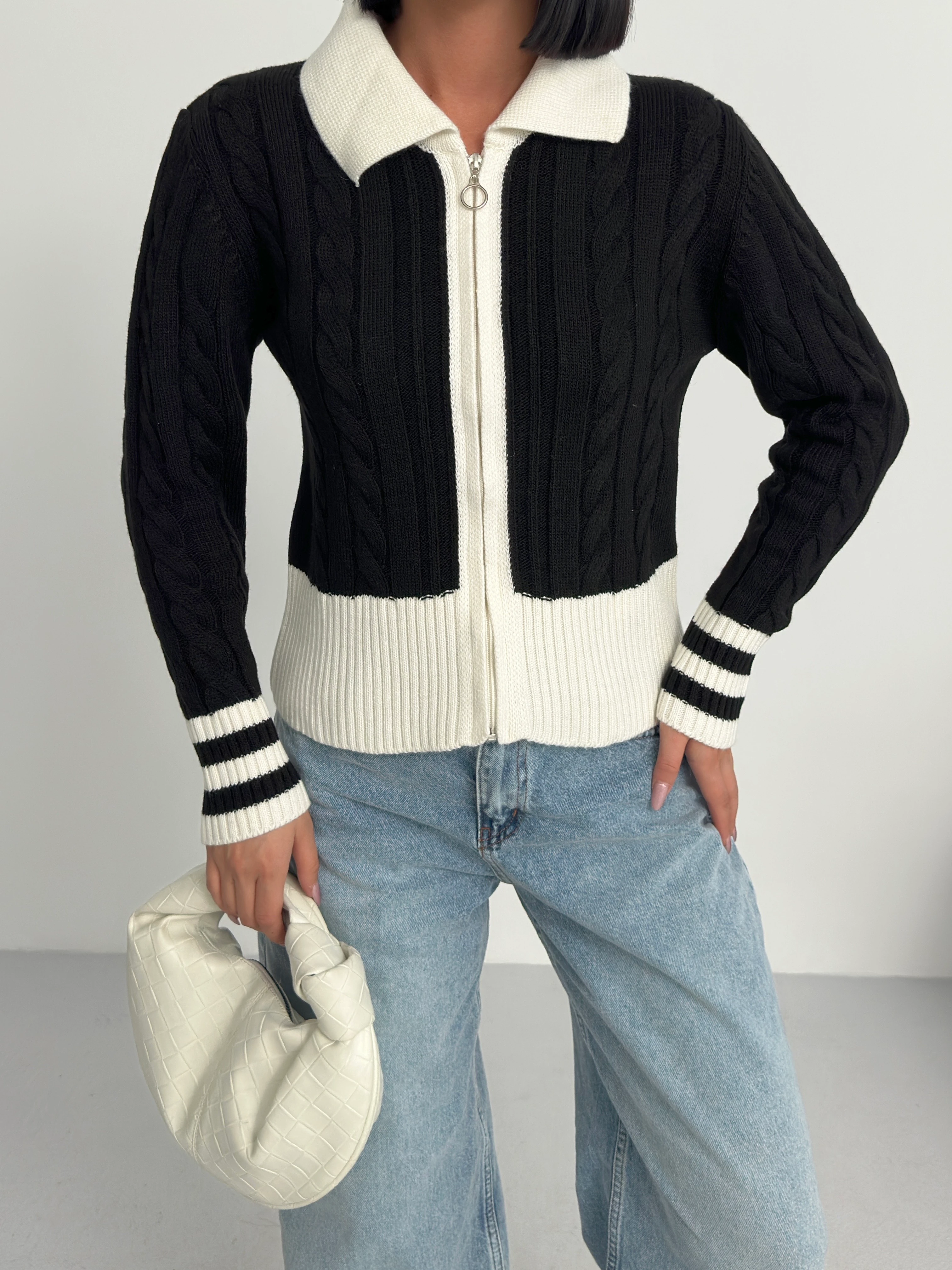 SAÇ ÖRGÜLÜ FERMUARLI HIRKA