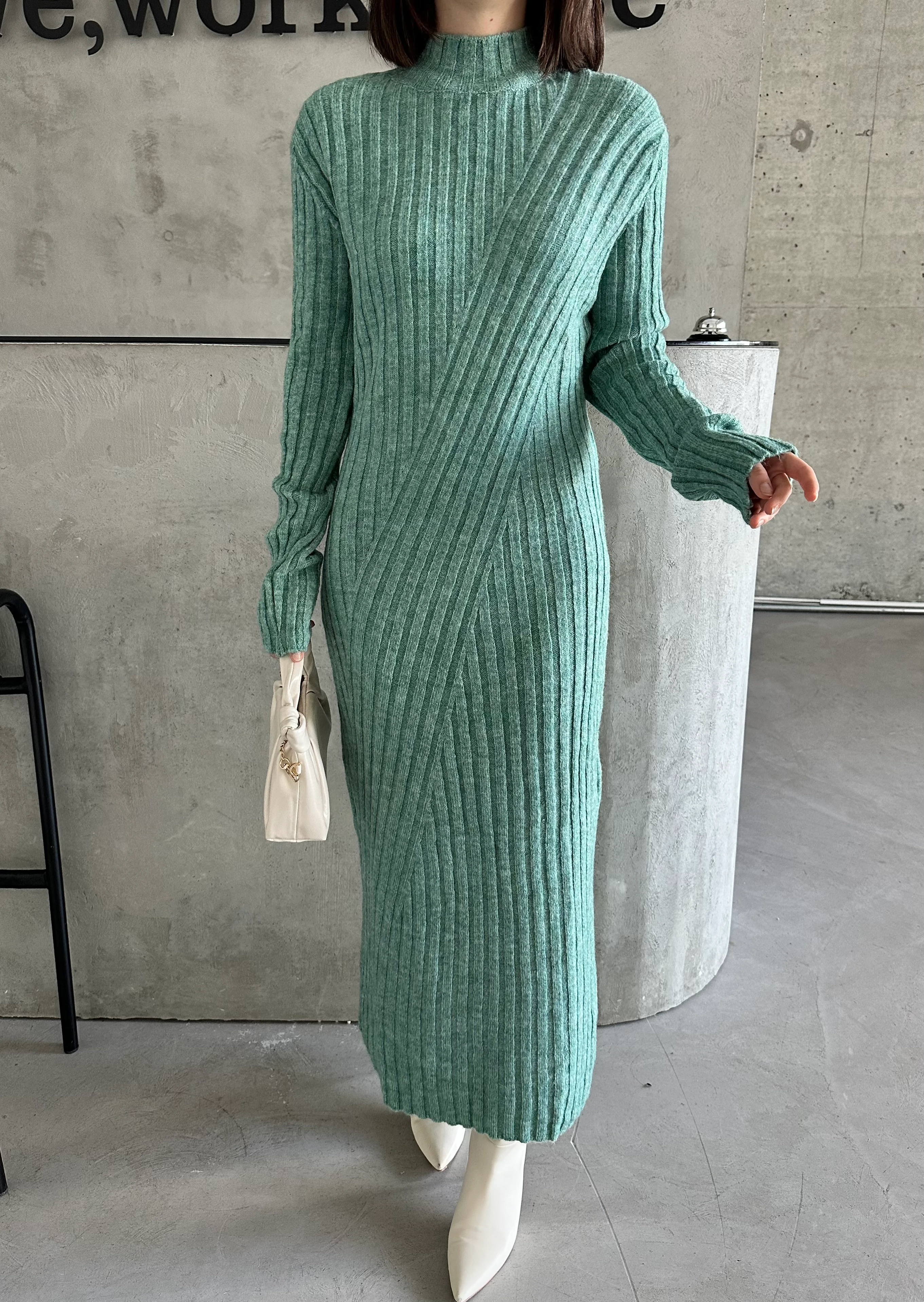 ŞARDONLU ÇİFT DESEN ELBİSE - Mint