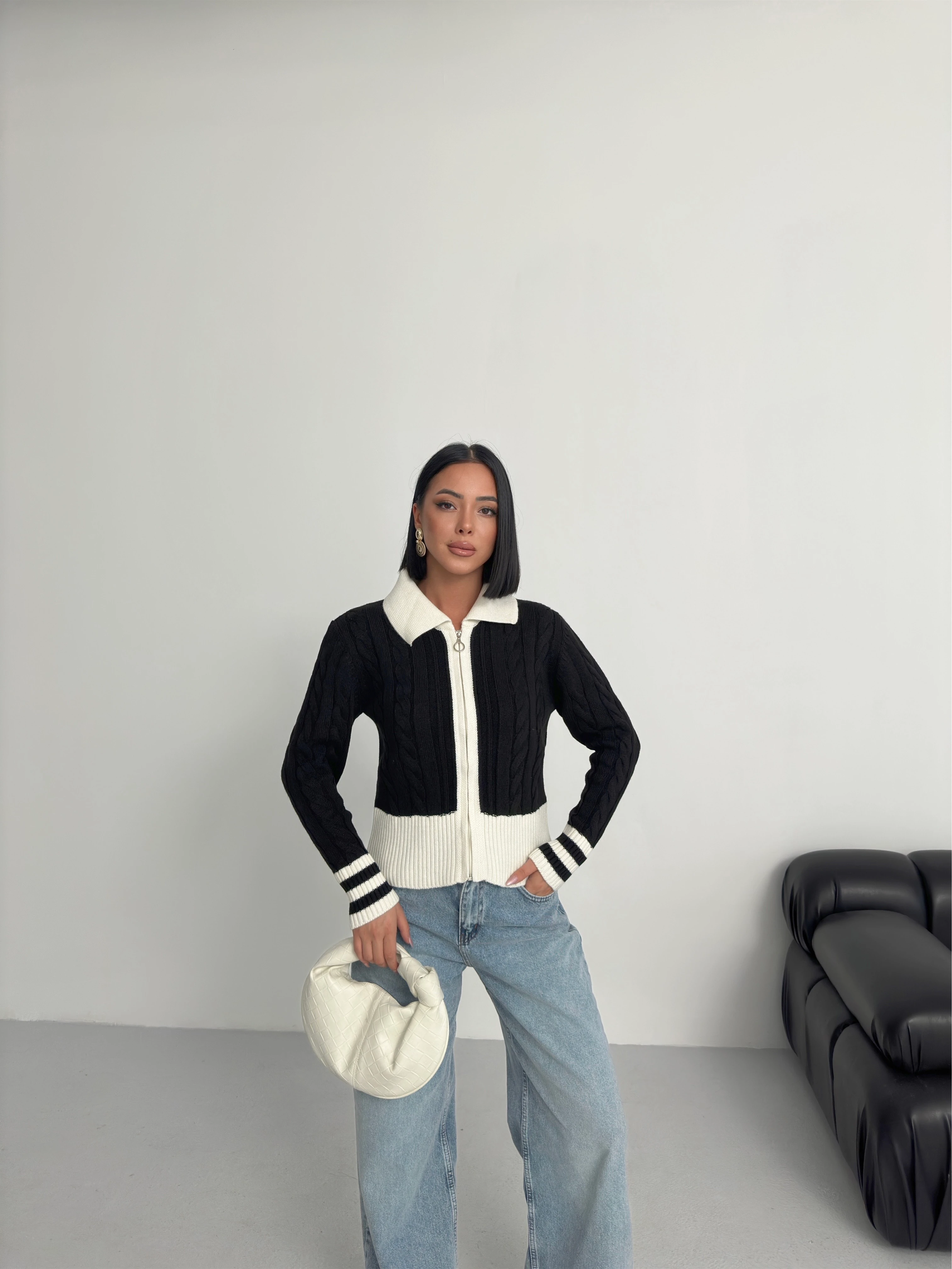 SAÇ ÖRGÜLÜ FERMUARLI HIRKA