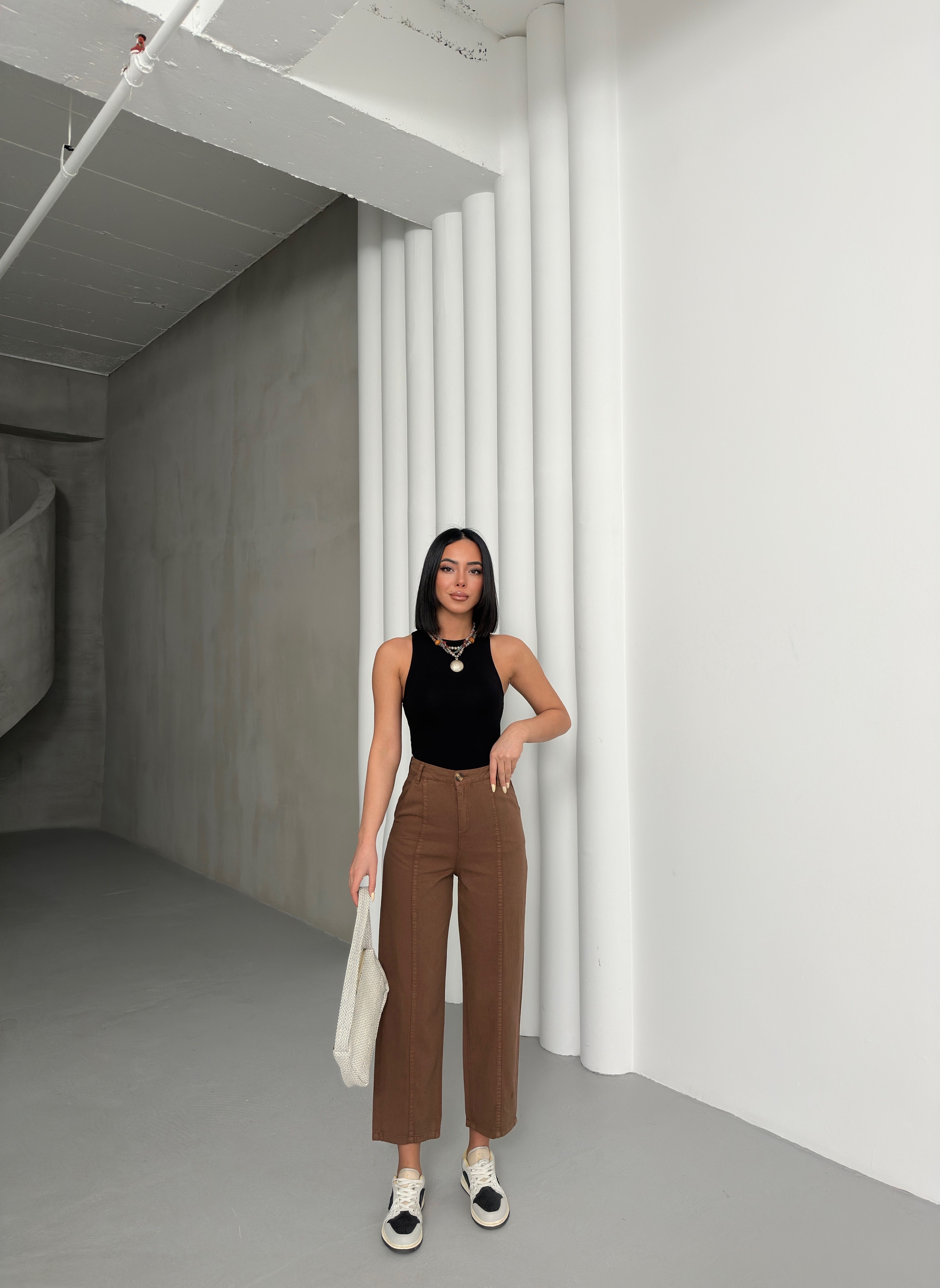 DETAYLI GABARDİN PANTOLON - Karamel