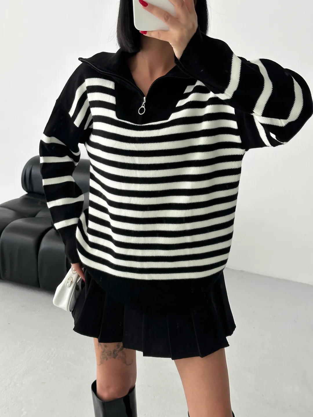 HİLTON YAKALI FERMUARLI KAZAK - Siyah