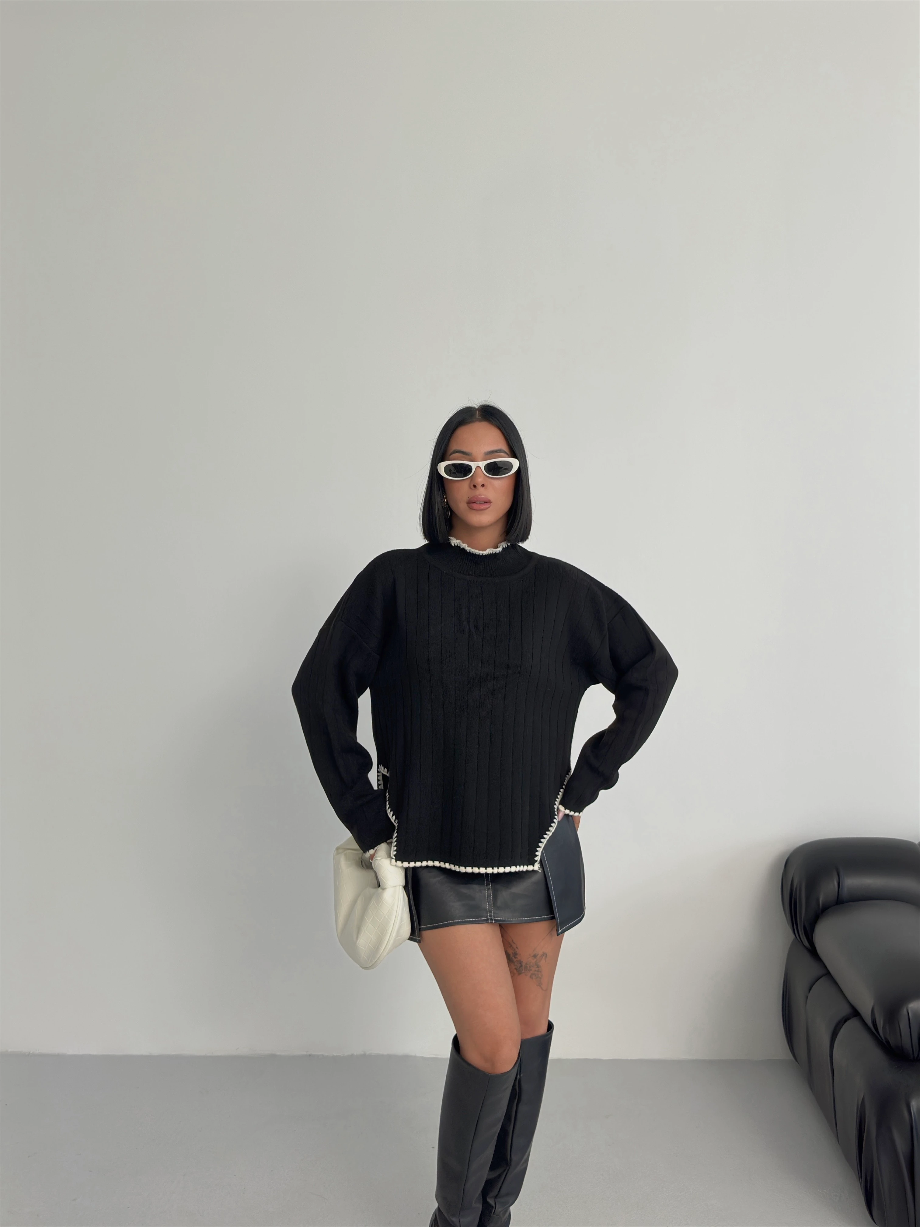 ZİKZAKLI KAZAK - Siyah