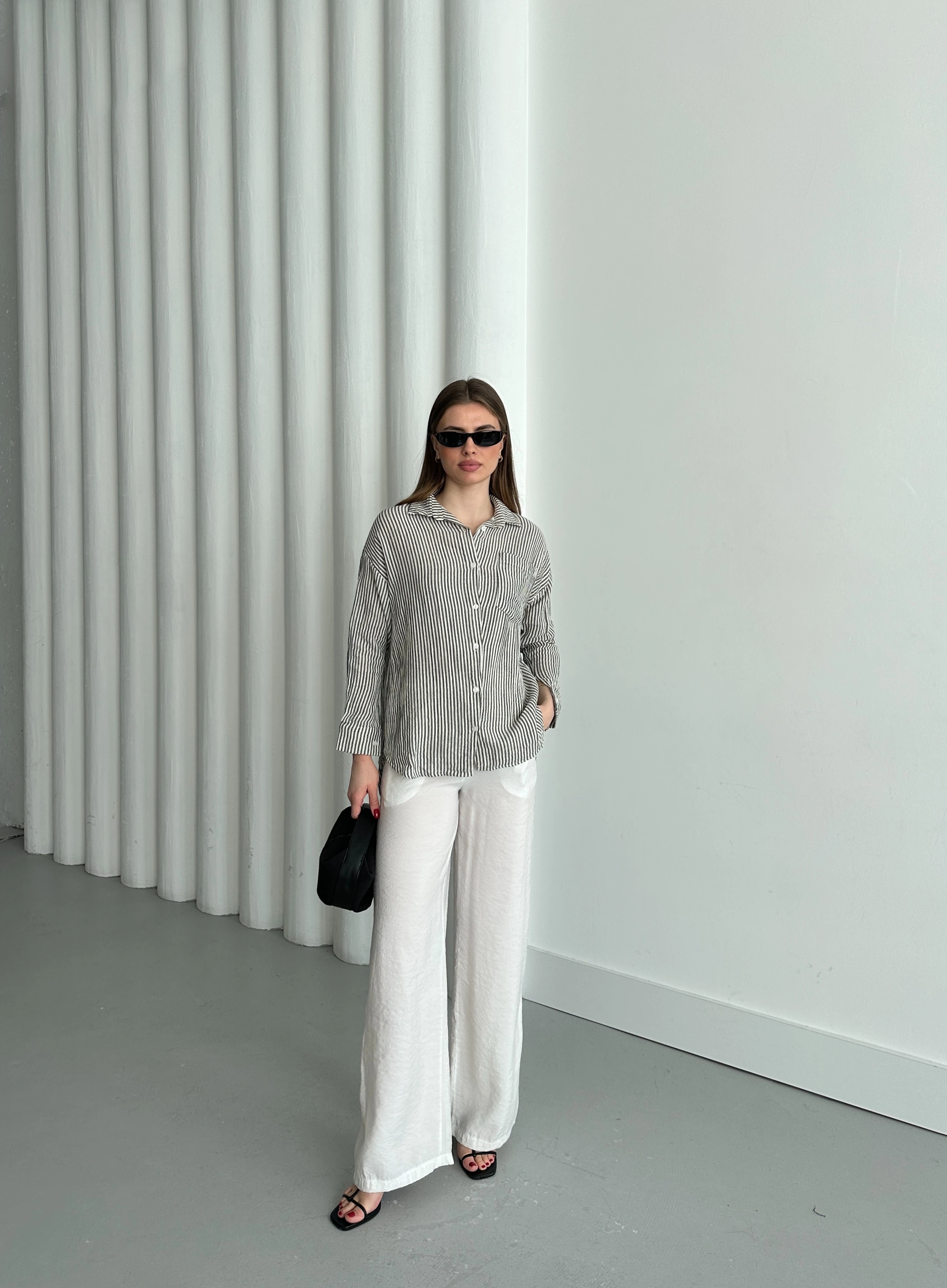 MÜSLİN SIK ÇİZGİ GÖMLEK