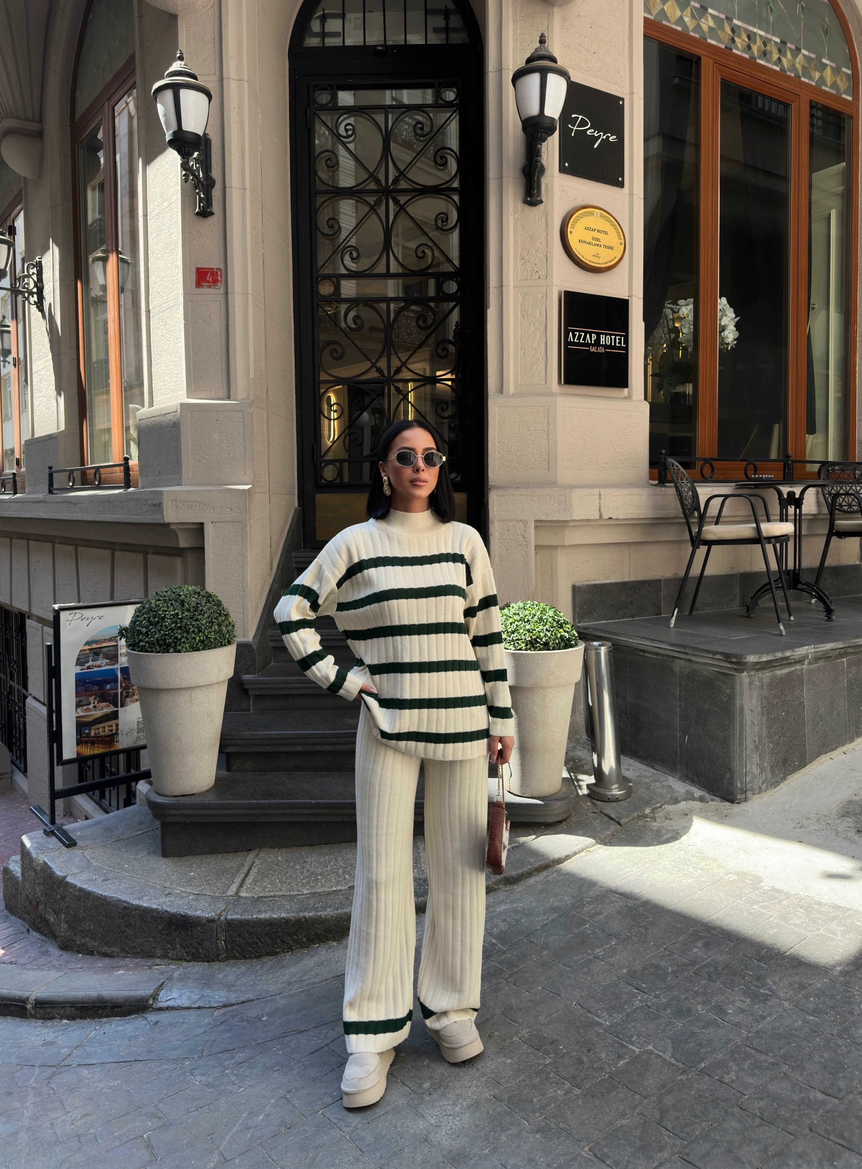 ÇİZGİLİ SADE TAKIM - Zümrüt Yeşili