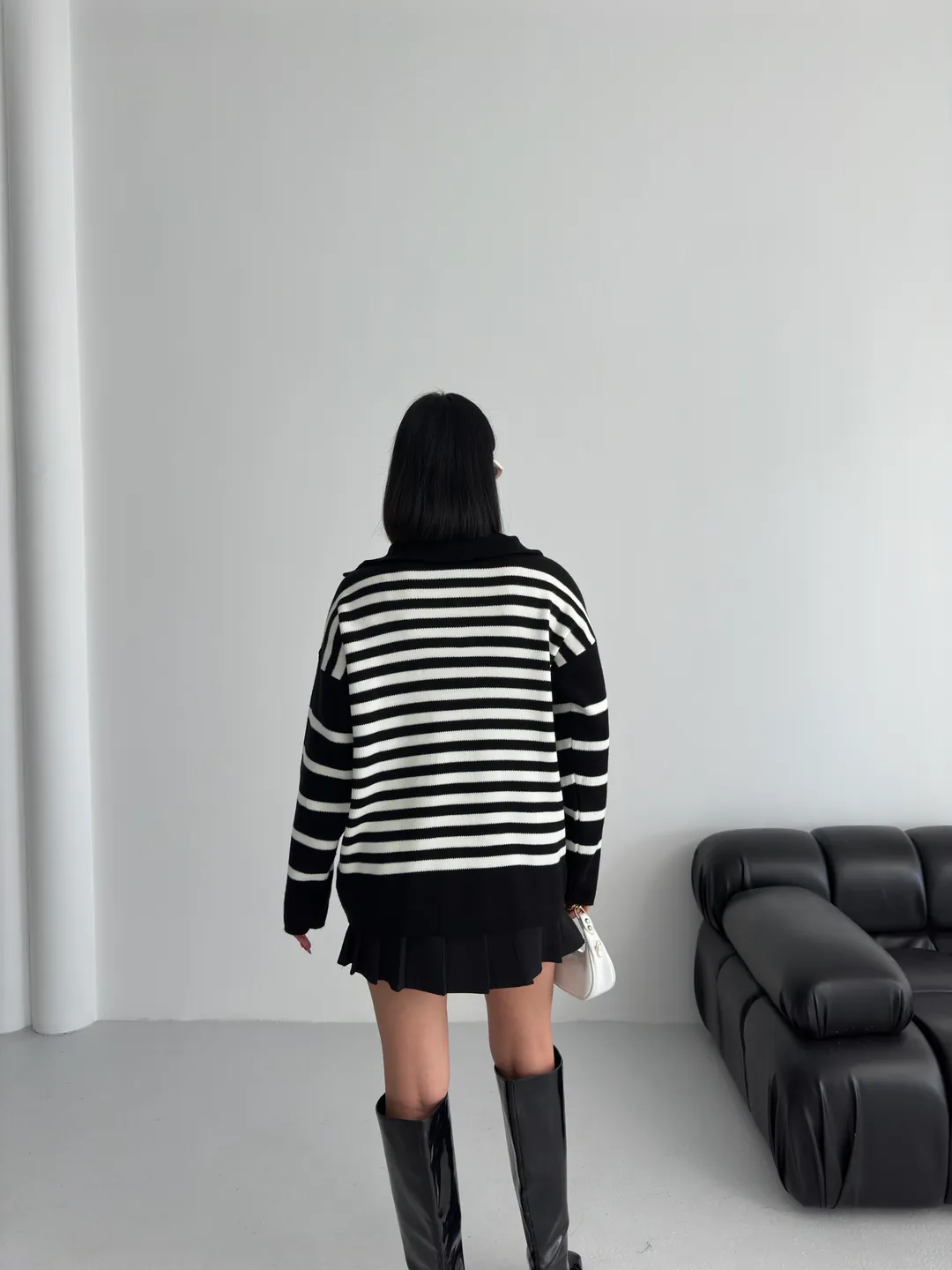 HİLTON YAKALI FERMUARLI KAZAK - Siyah