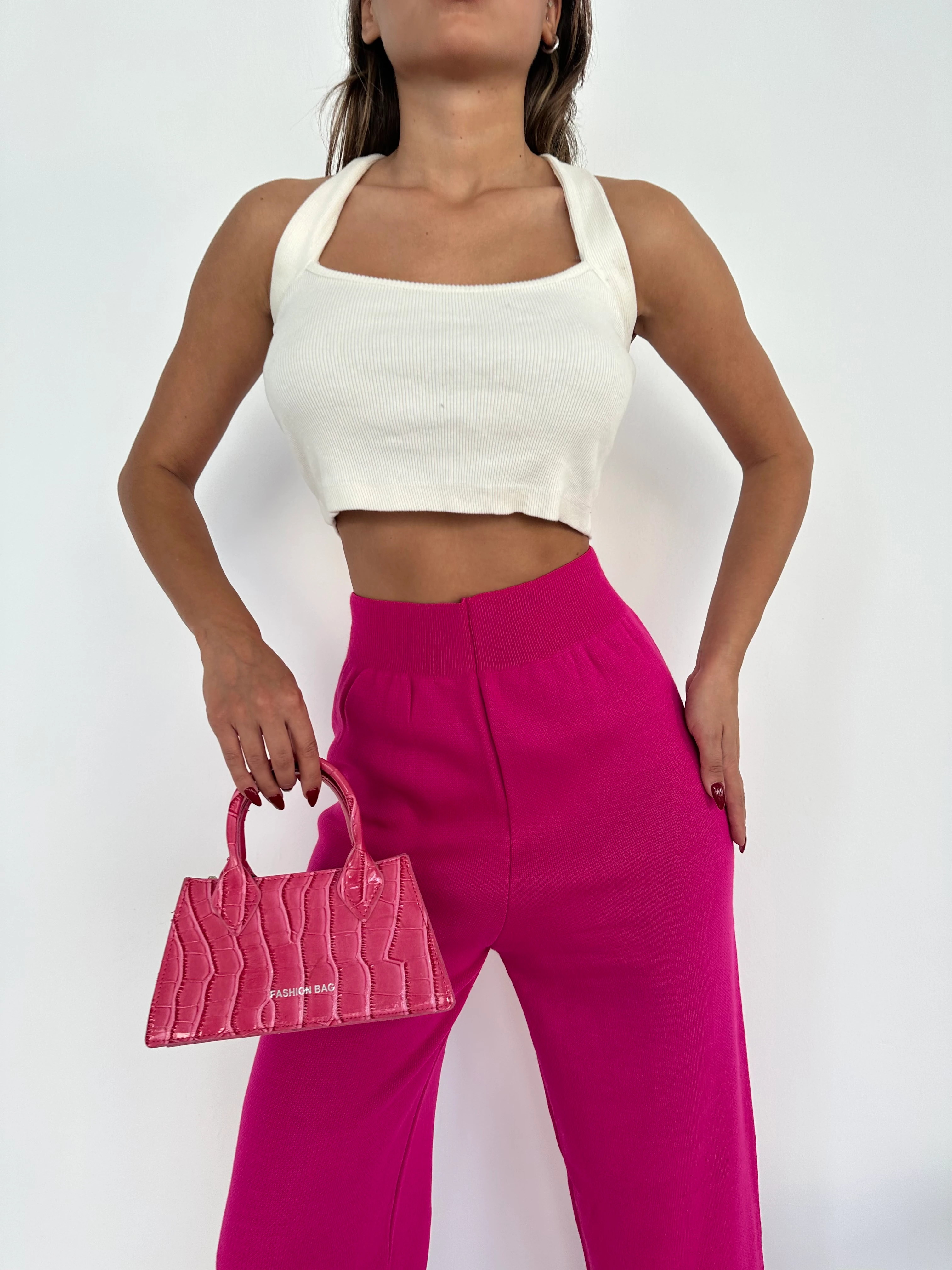 THREADLESS PLAIN BASIC PANTS - Fuchsia