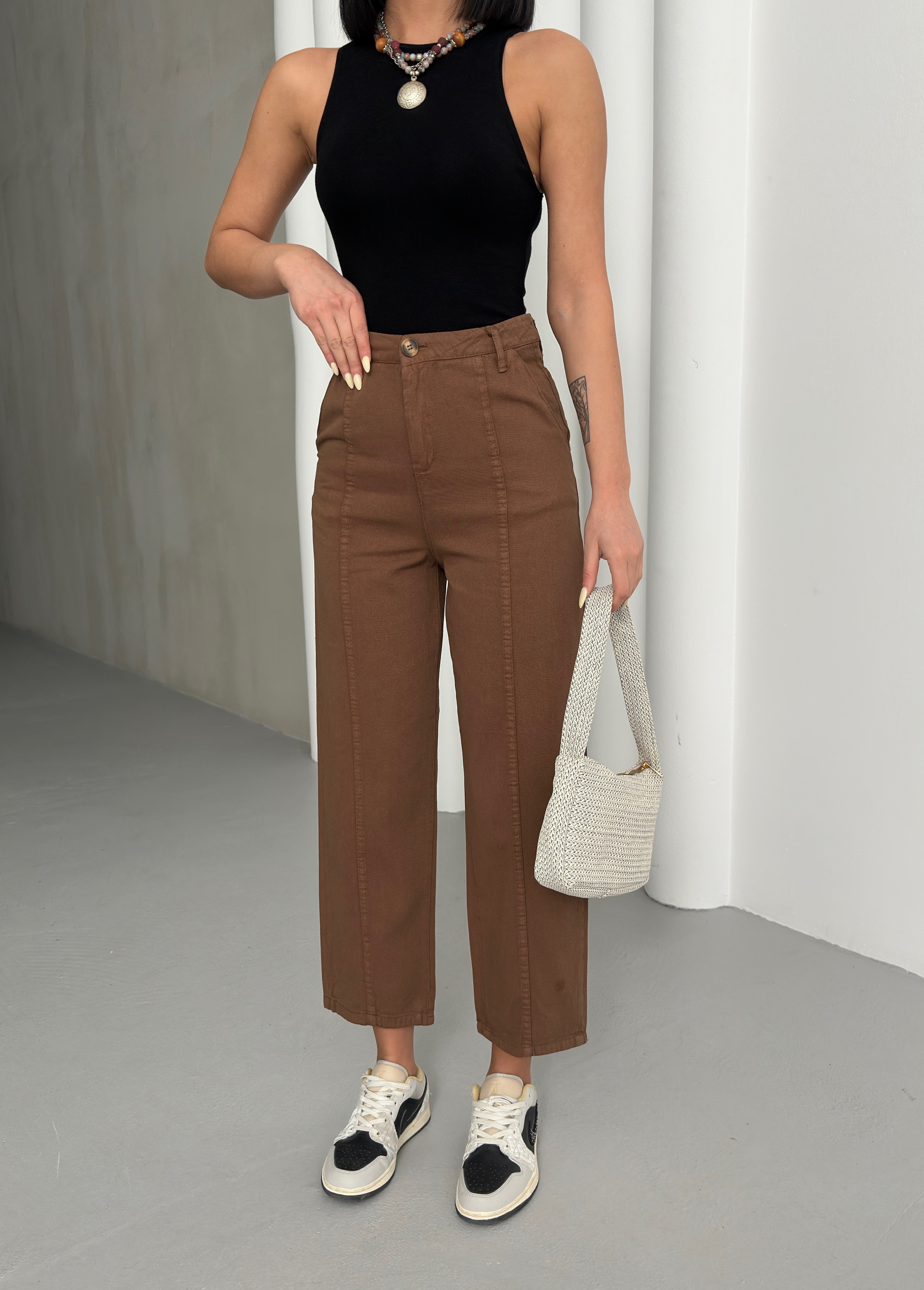 DETAYLI GABARDİN PANTOLON - Karamel