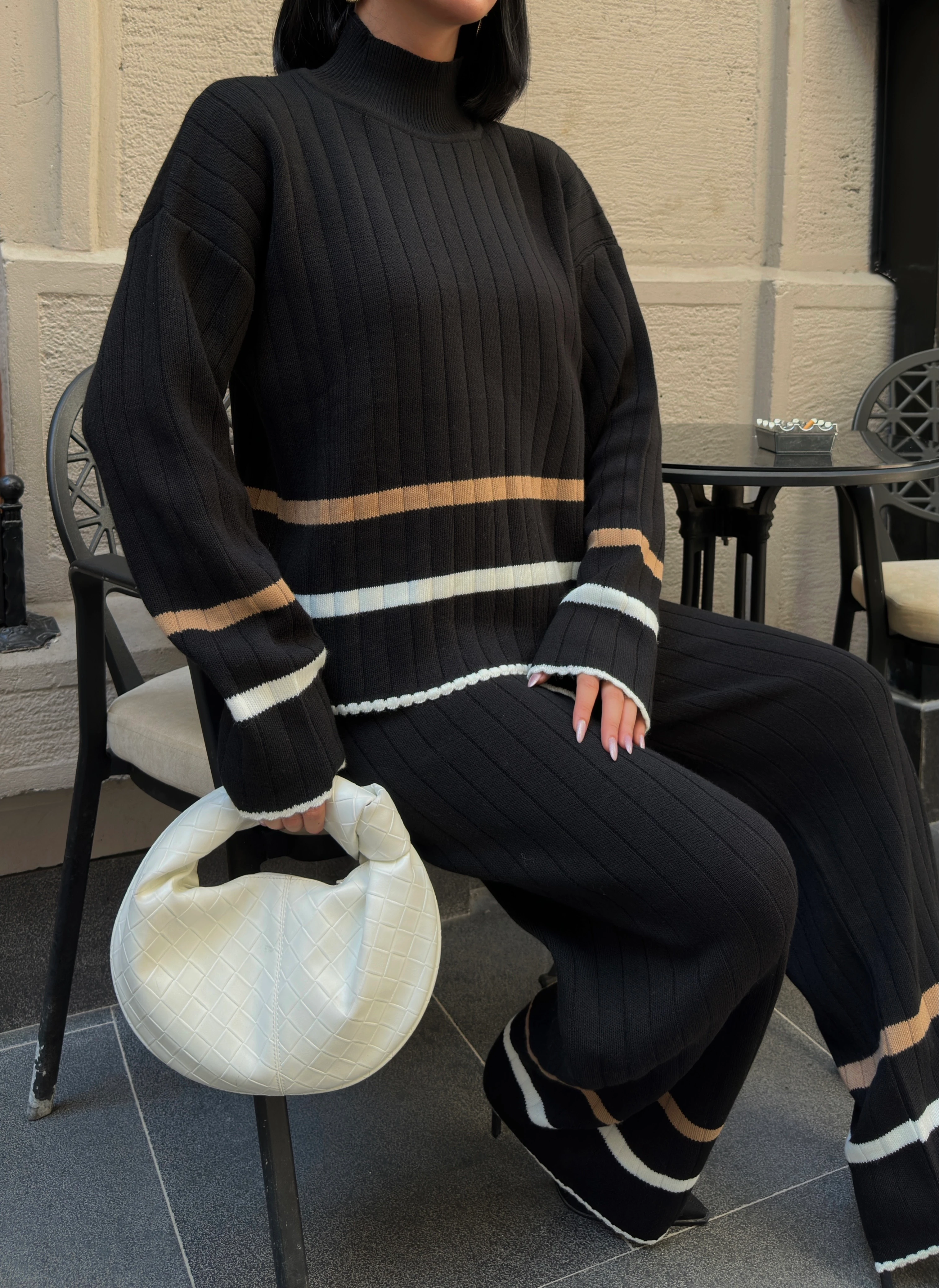 FİTİLLİ ÇİZGİLİ TAKIM - Siyah