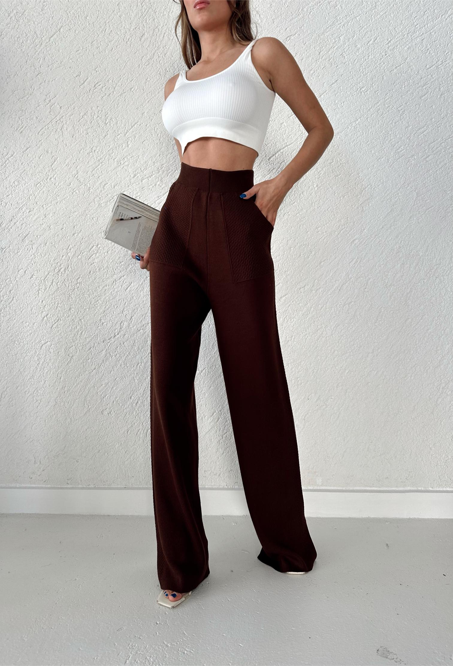 CEPLİ DESENLİ PANTOLON - Kahve