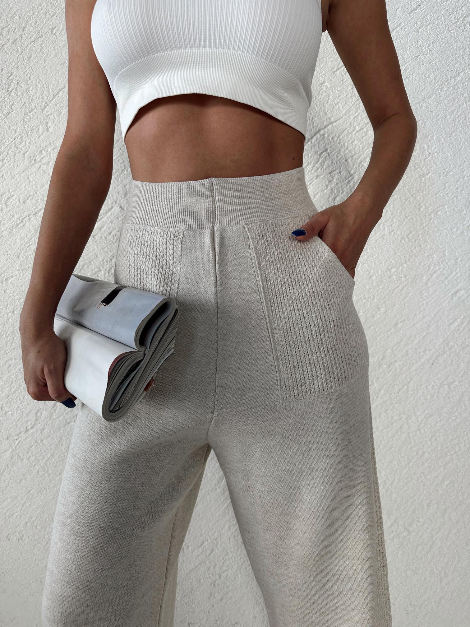 CEPLİ DESENLİ PANTOLON - Taş