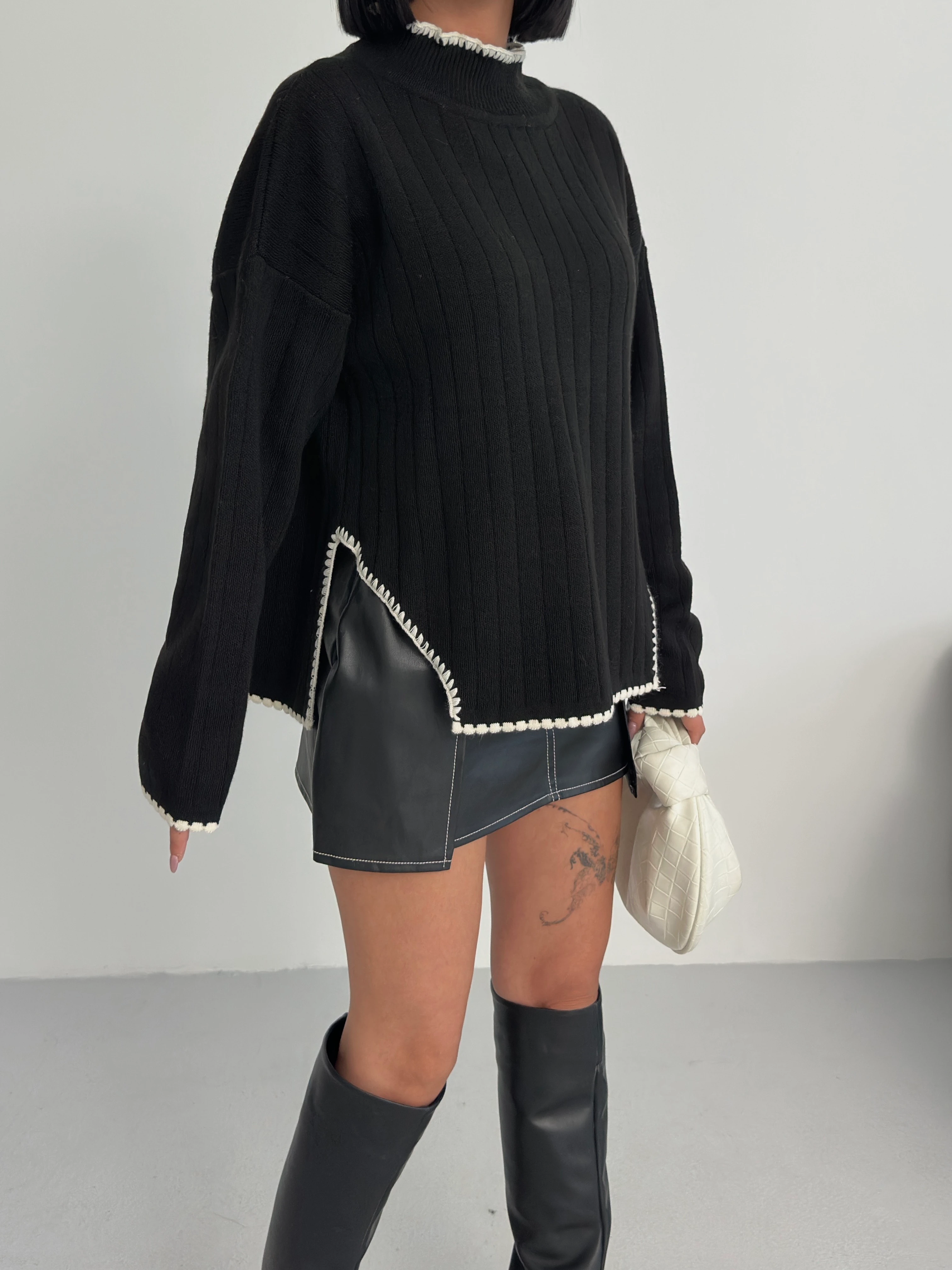 ZİKZAKLI KAZAK - Siyah