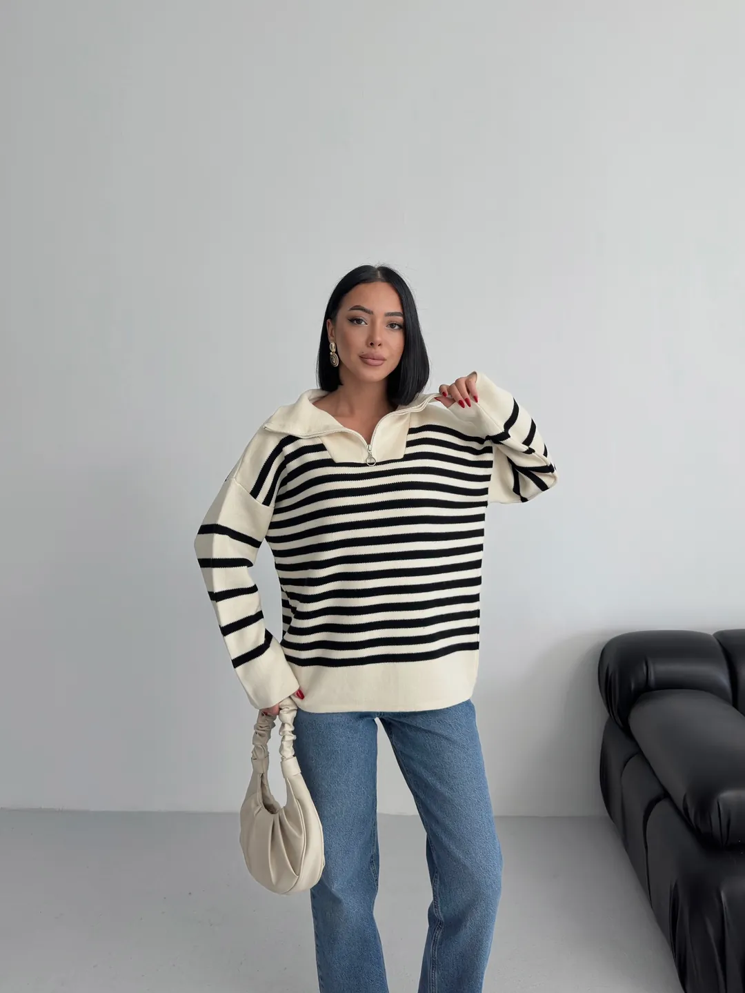 HİLTON YAKALI FERMUARLI KAZAK - Ten