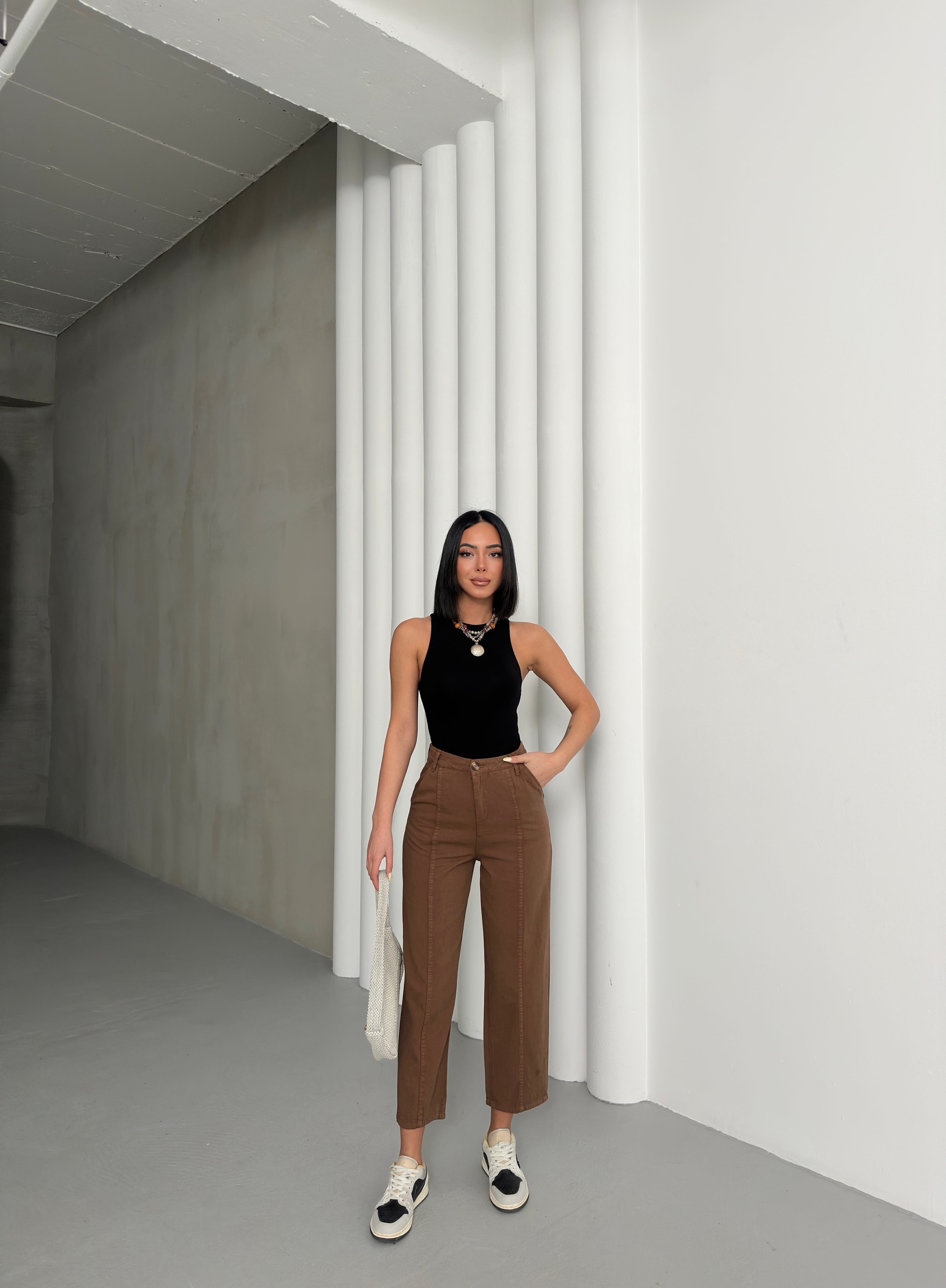 DETAYLI GABARDİN PANTOLON - Karamel