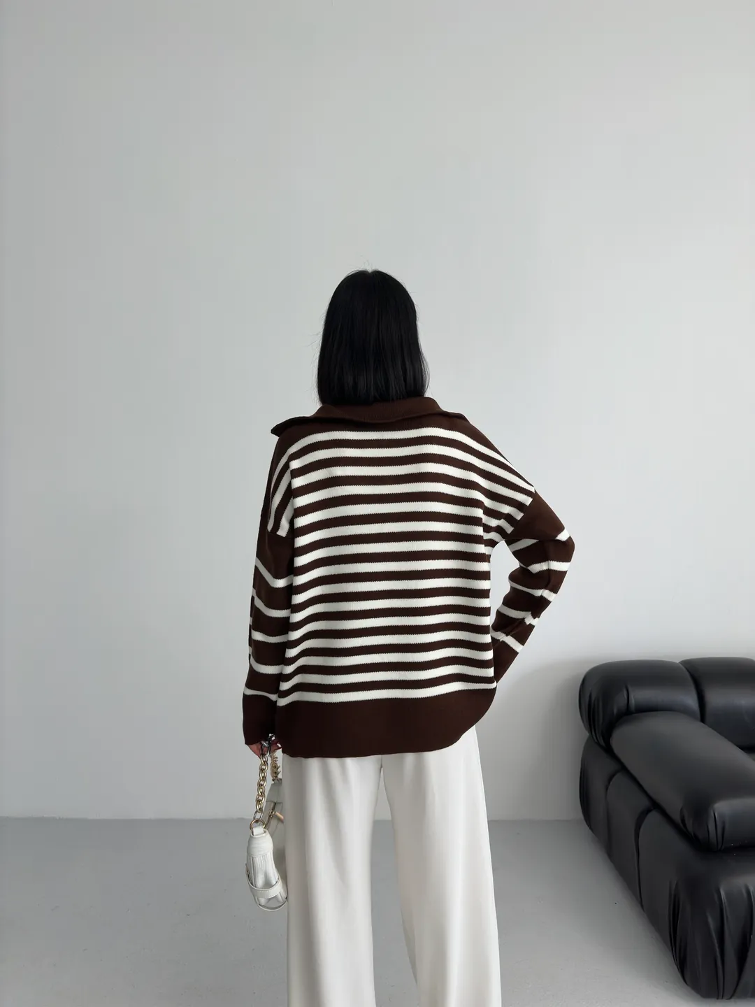 HİLTON YAKALI FERMUARLI KAZAK - Kahve