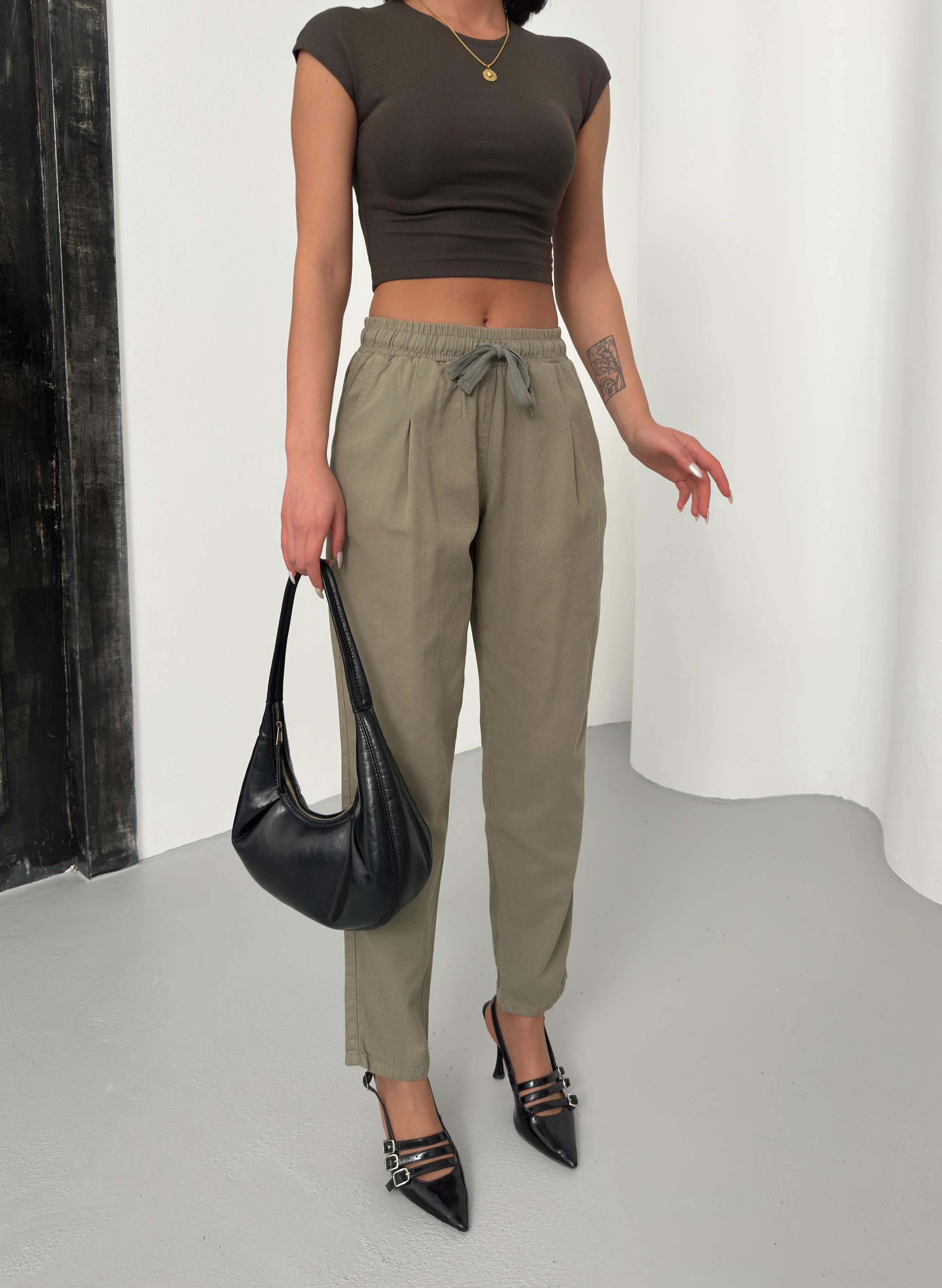 İPLİ HAVUÇ PAÇA PANTOLON - Haki