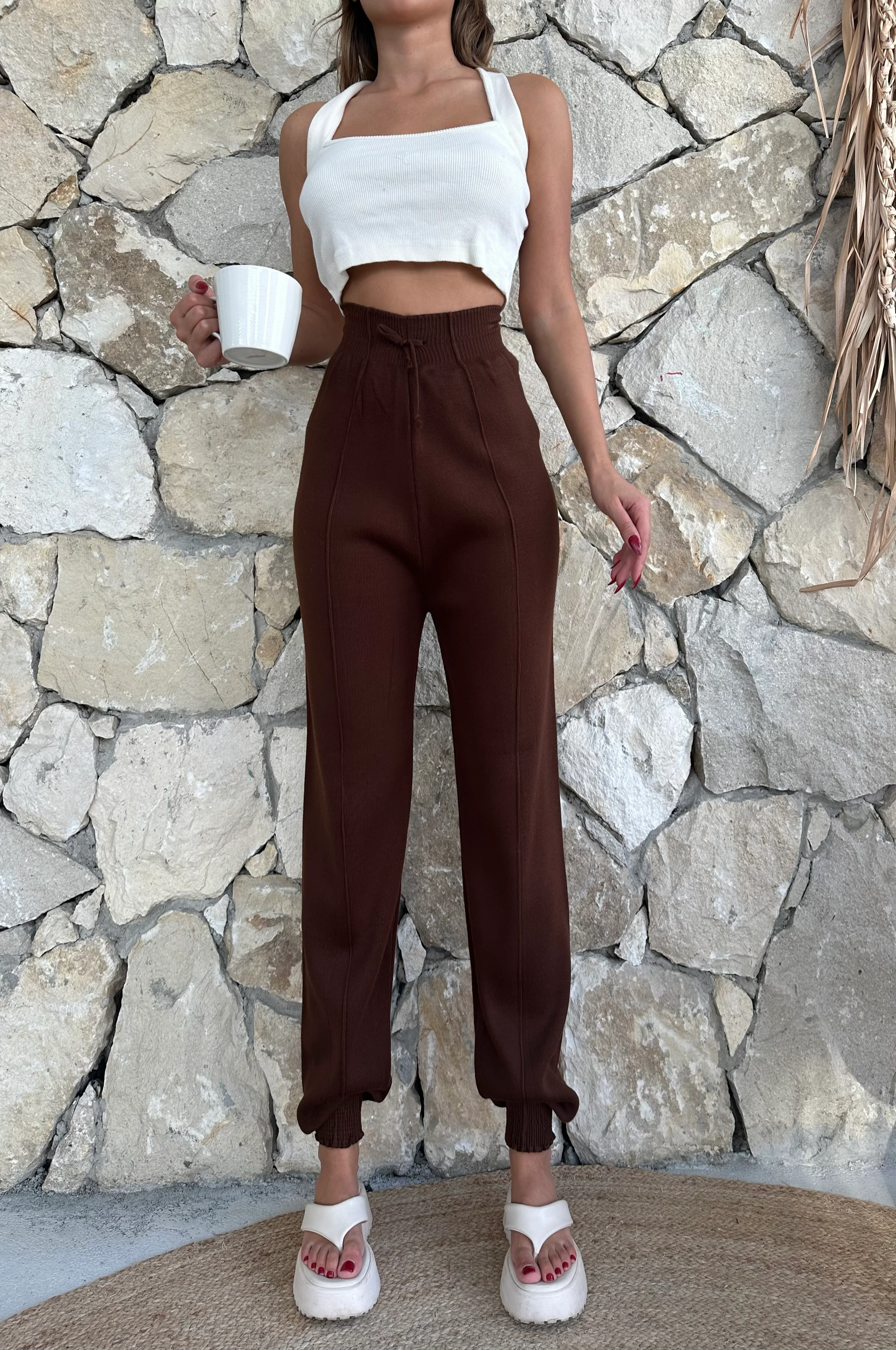 ÇİMALI DAR PAÇA PANTOLON - Kahve