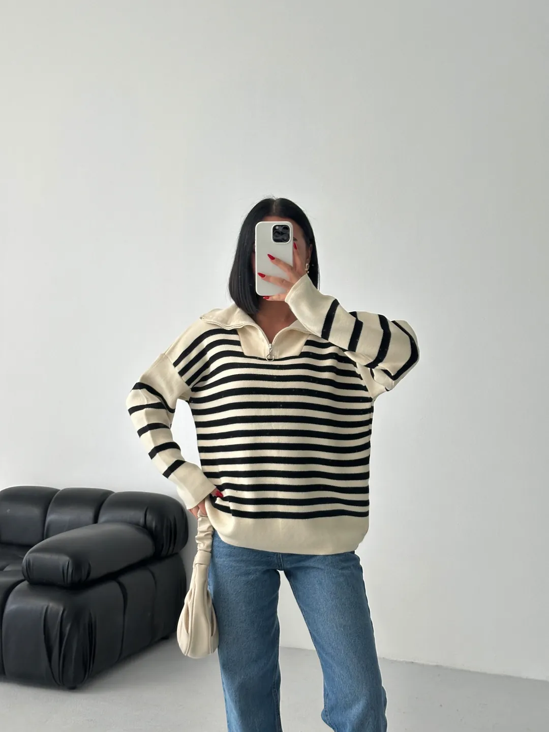 HİLTON YAKALI FERMUARLI KAZAK - Ten