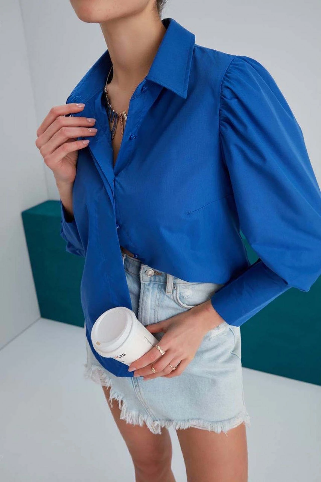 BÜZGÜLÜ DAKRON GÖMLEK - Saks