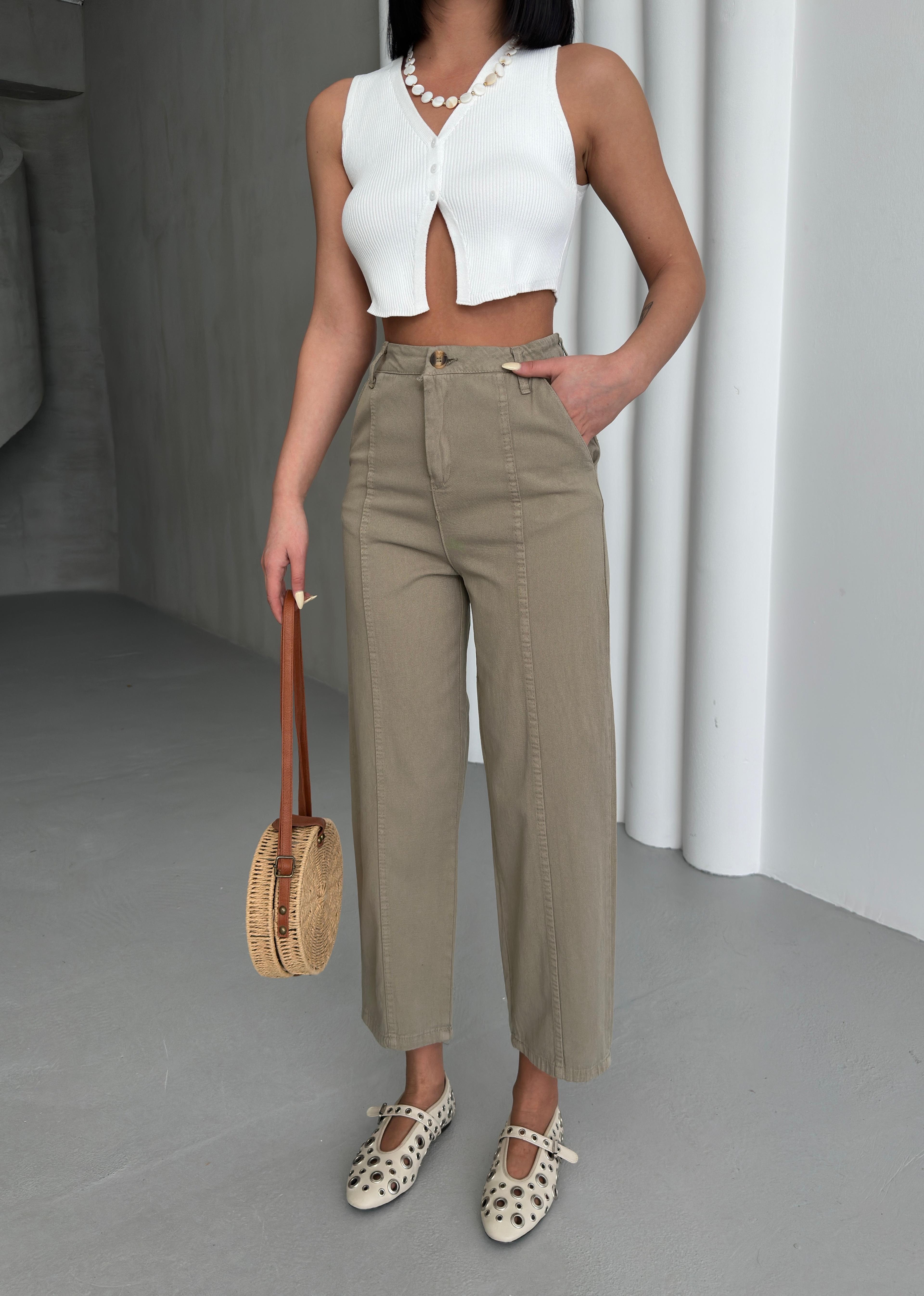 DETAYLI GABARDİN PANTOLON - Haki