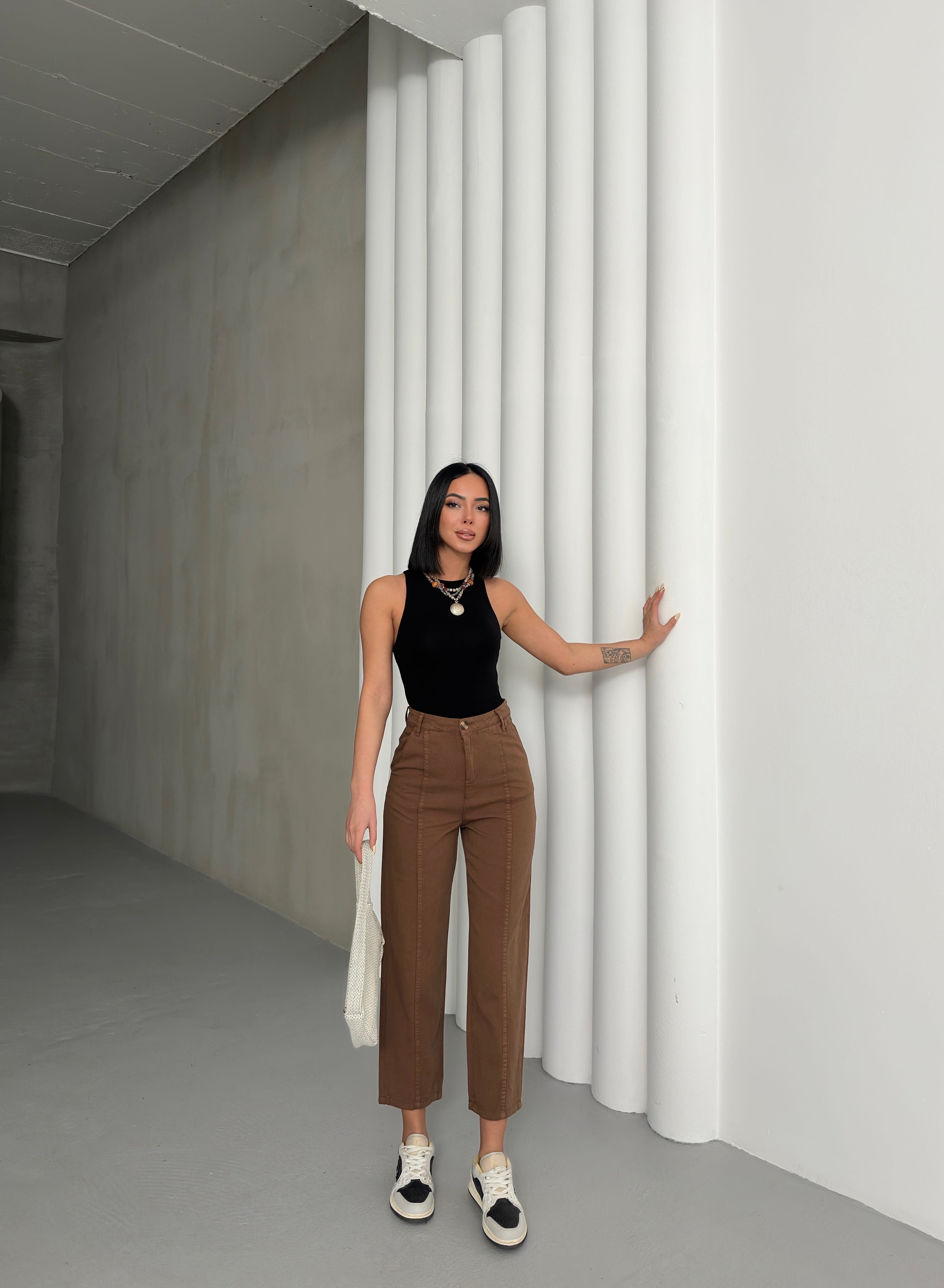 DETAYLI GABARDİN PANTOLON - Karamel