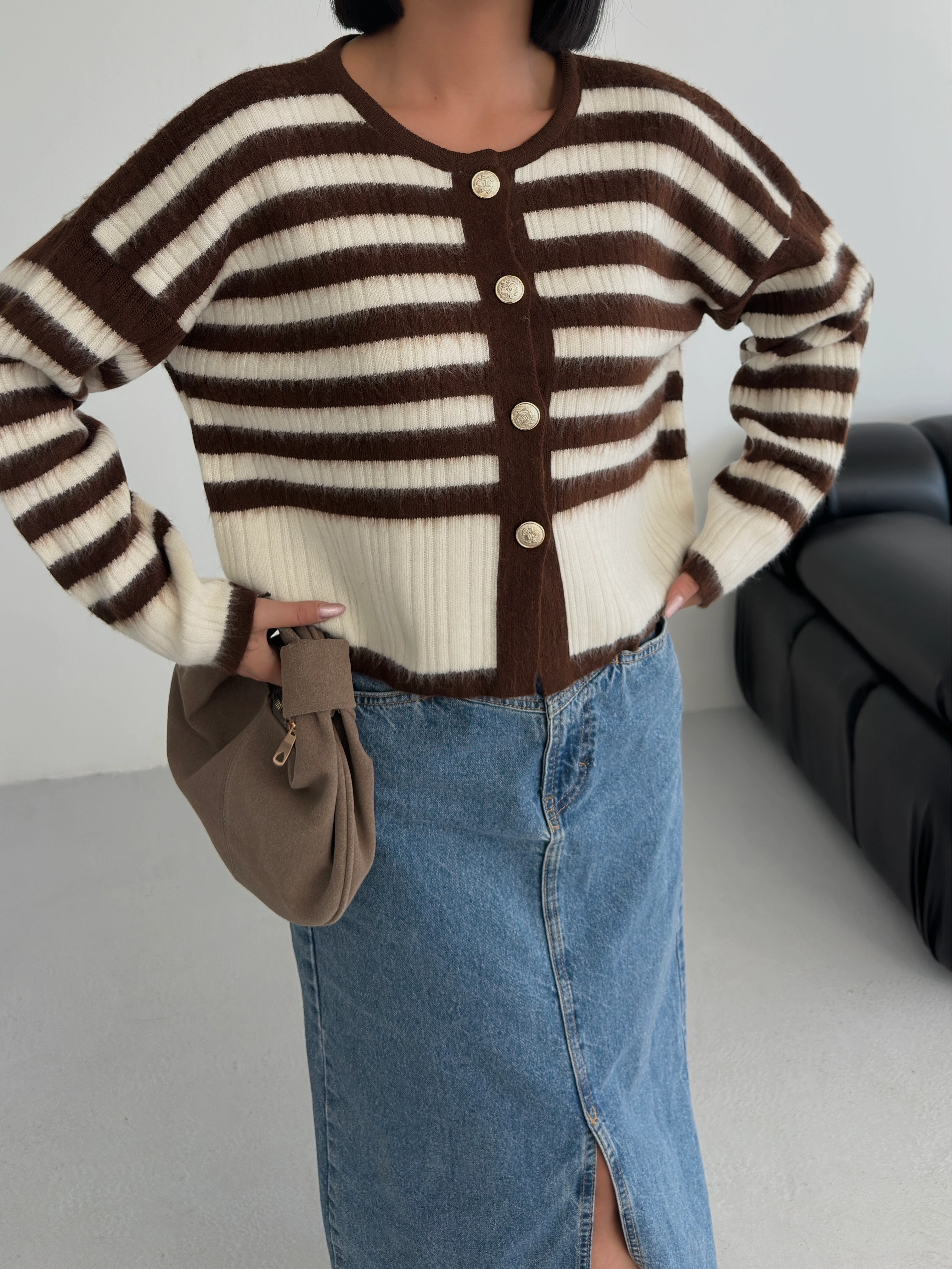 ÇİZGİLİ ŞARDONLU HIRKA