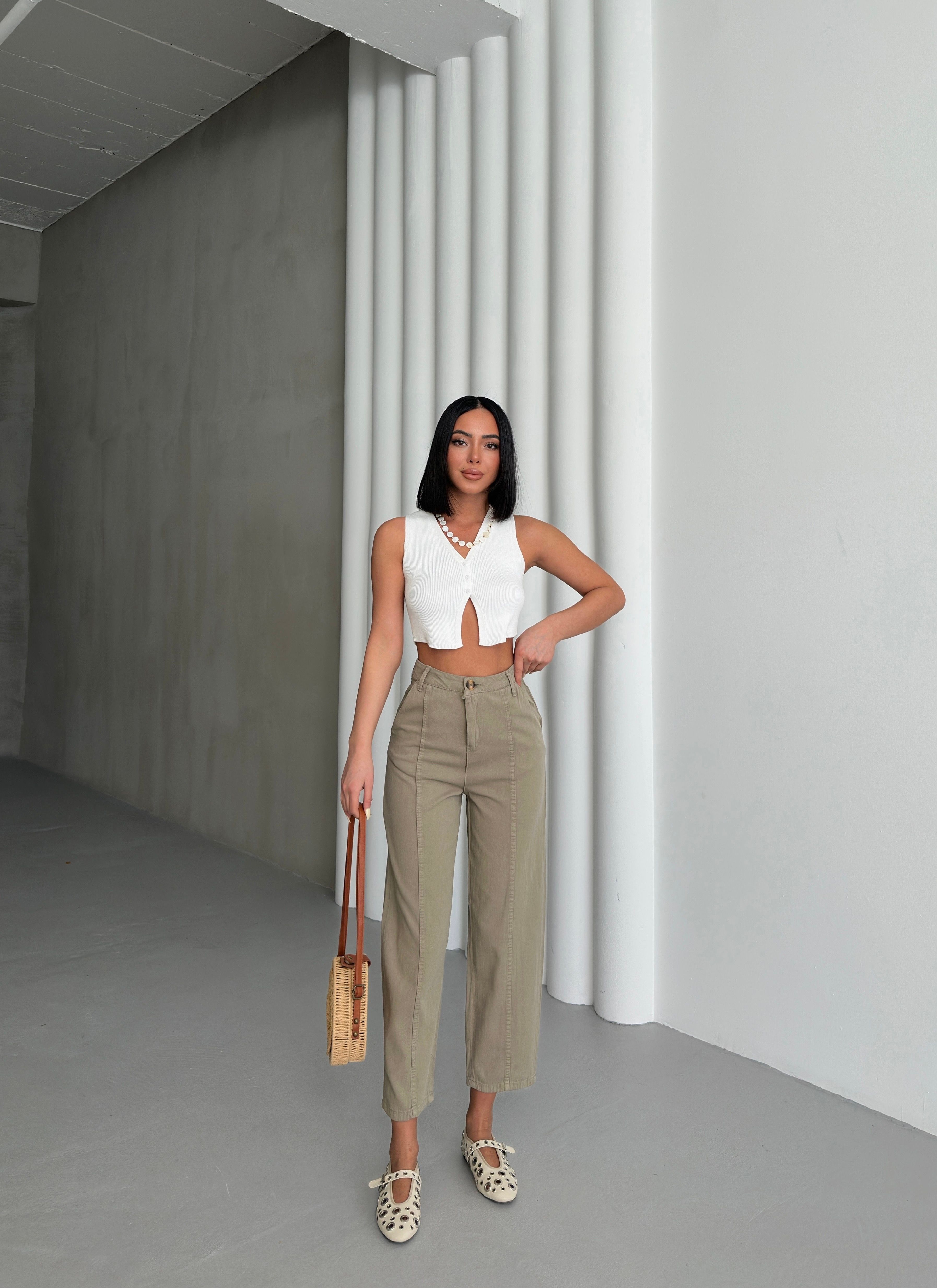 DETAYLI GABARDİN PANTOLON - Haki