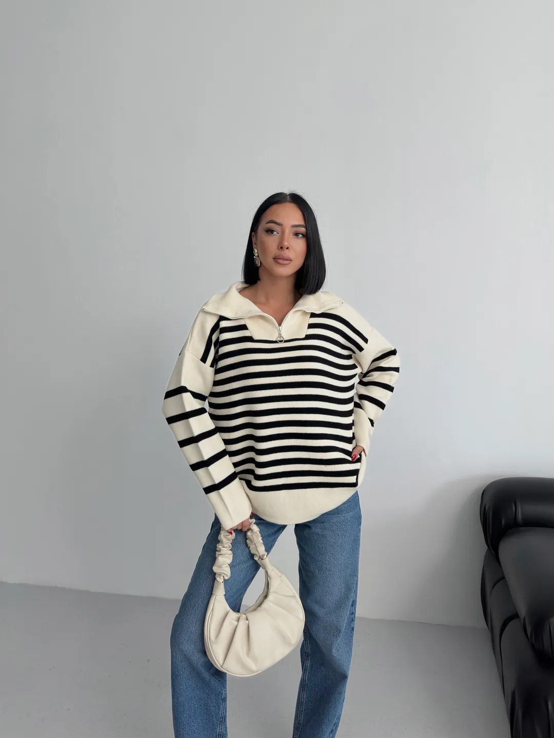 HİLTON YAKALI FERMUARLI KAZAK - Ten