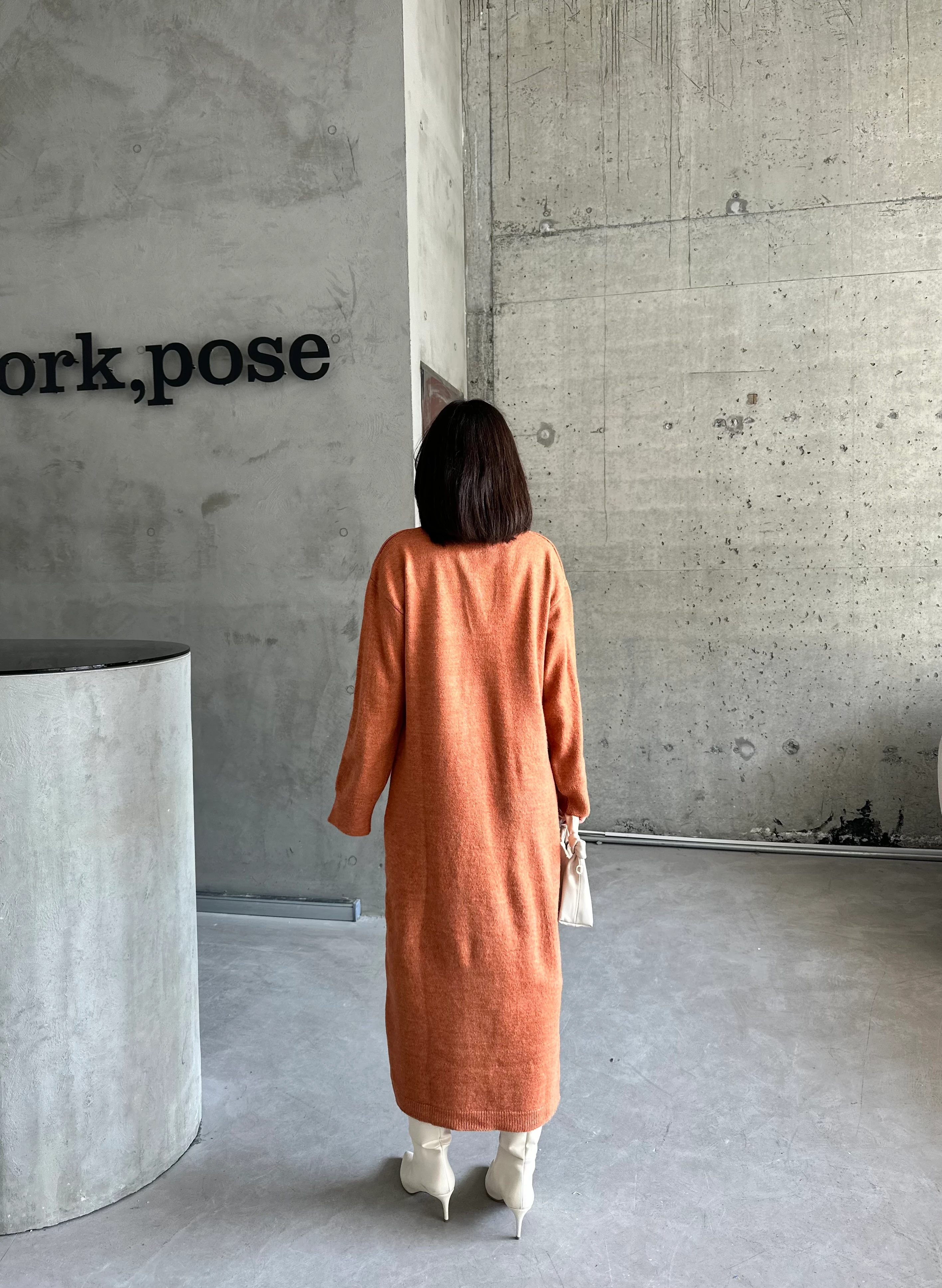 POLO YAKA ŞARDONLU ELBİSE - Kiremit