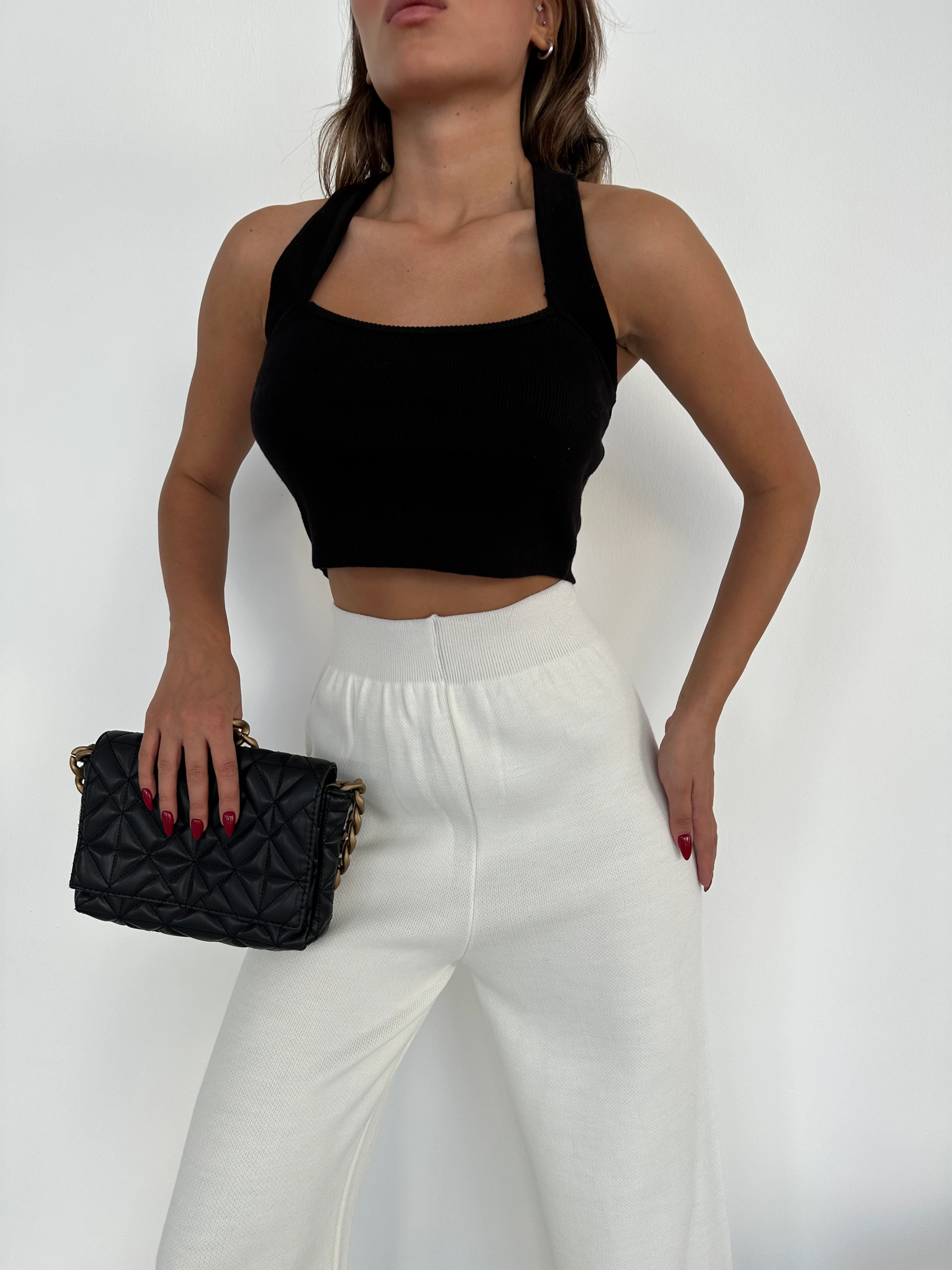 THREADLESS PLAIN BASIC PANTS - Bone