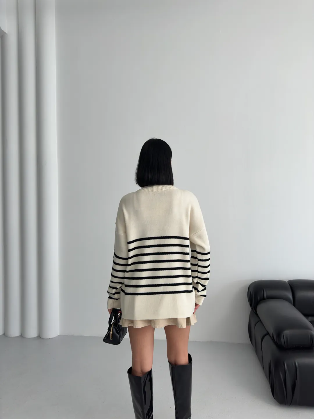 ÇİZGİLİ PİKE FERMUARLI KAZAK - Ten