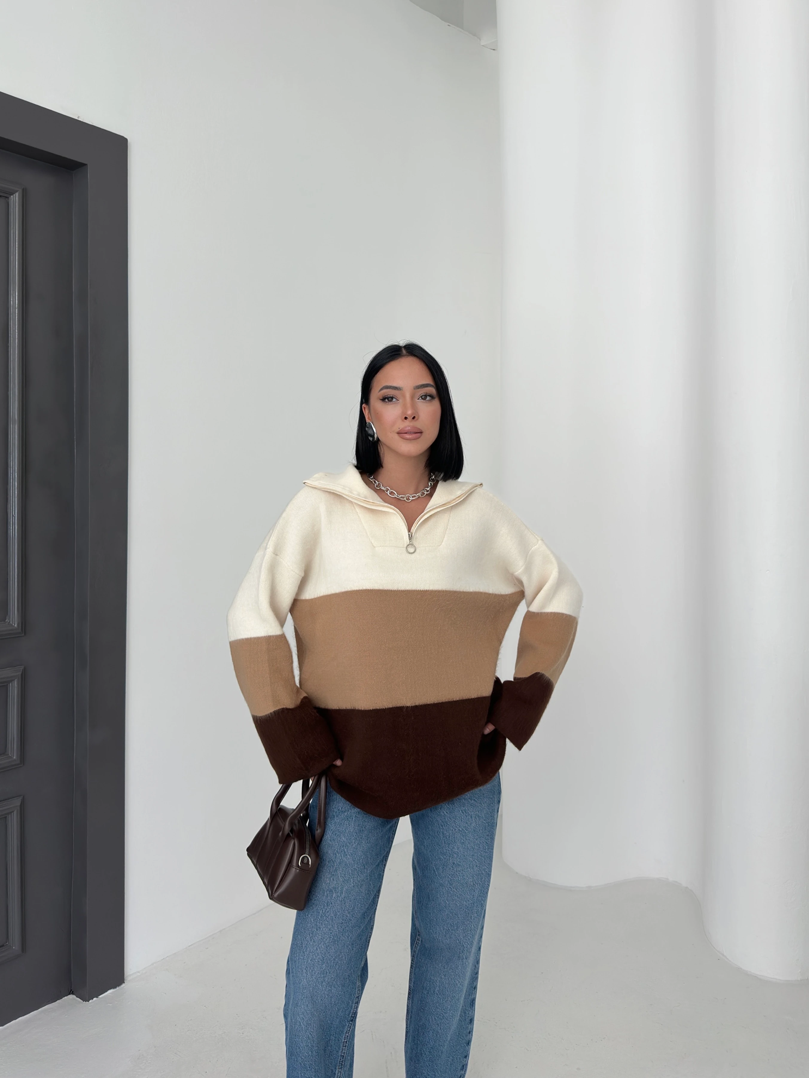 ÇOK RENK FERMUARLI KAZAK