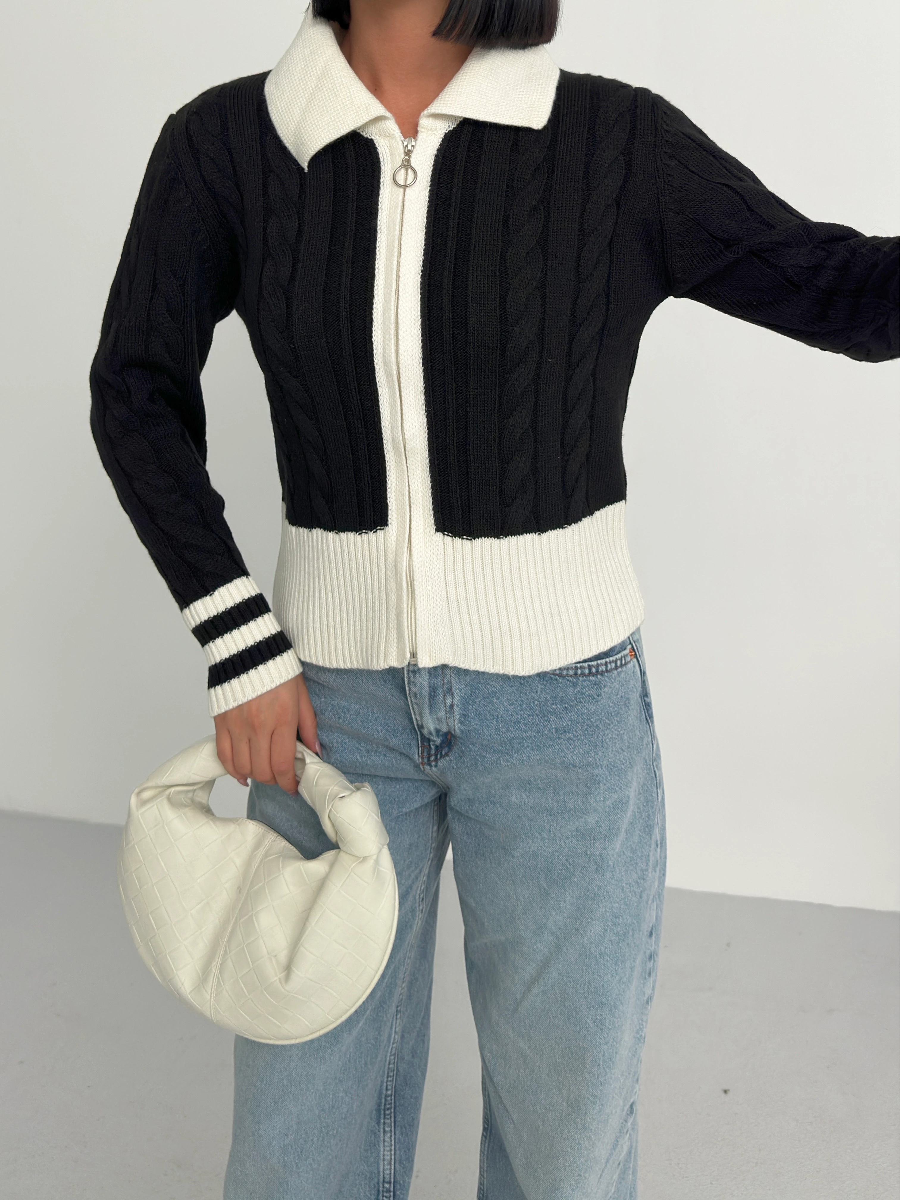 SAÇ ÖRGÜLÜ FERMUARLI HIRKA