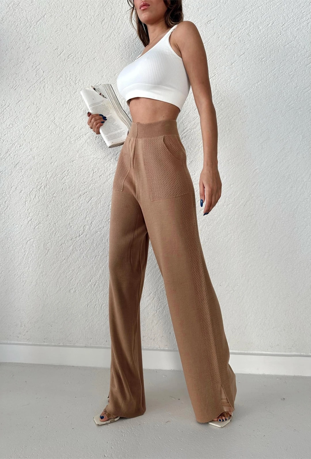 CEPLİ DESENLİ PANTOLON - Karamel