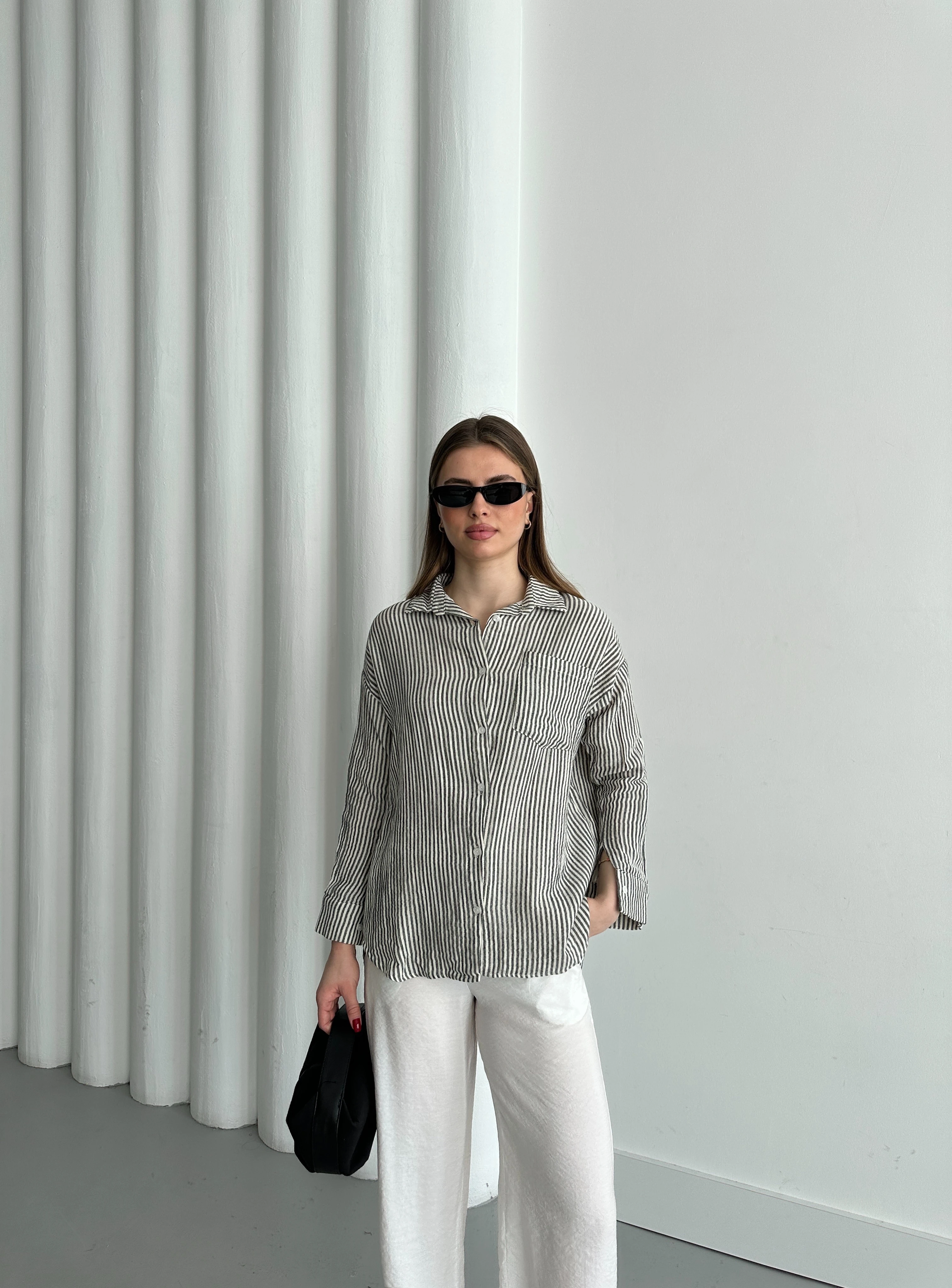 MÜSLİN SIK ÇİZGİ GÖMLEK