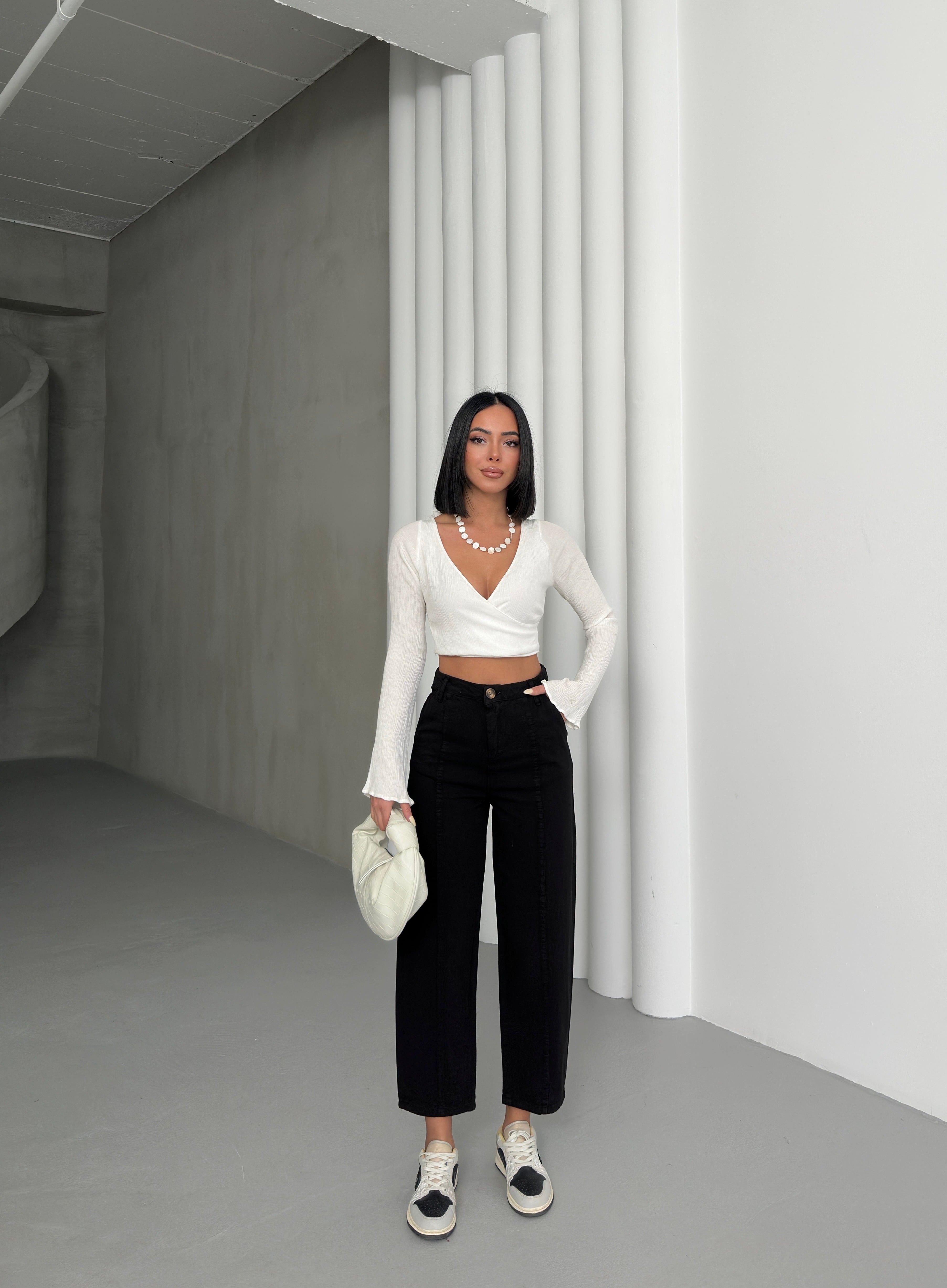 DETAYLI GABARDİN PANTOLON - Siyah