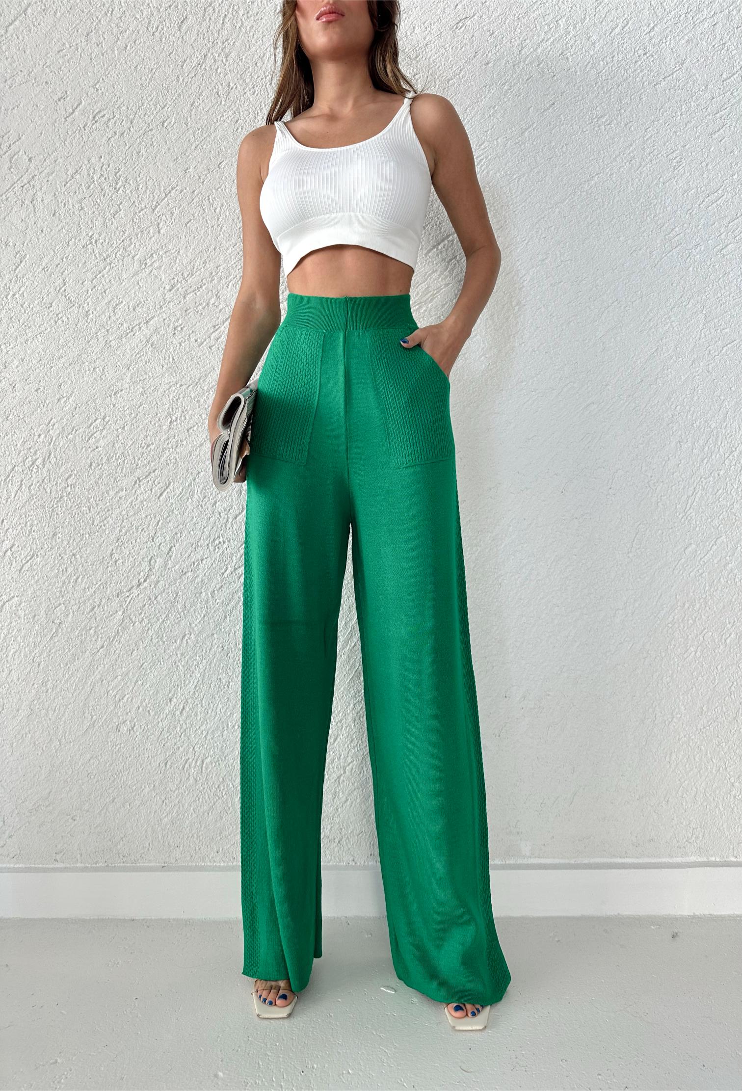 CEPLİ DESENLİ PANTOLON - Yeşil