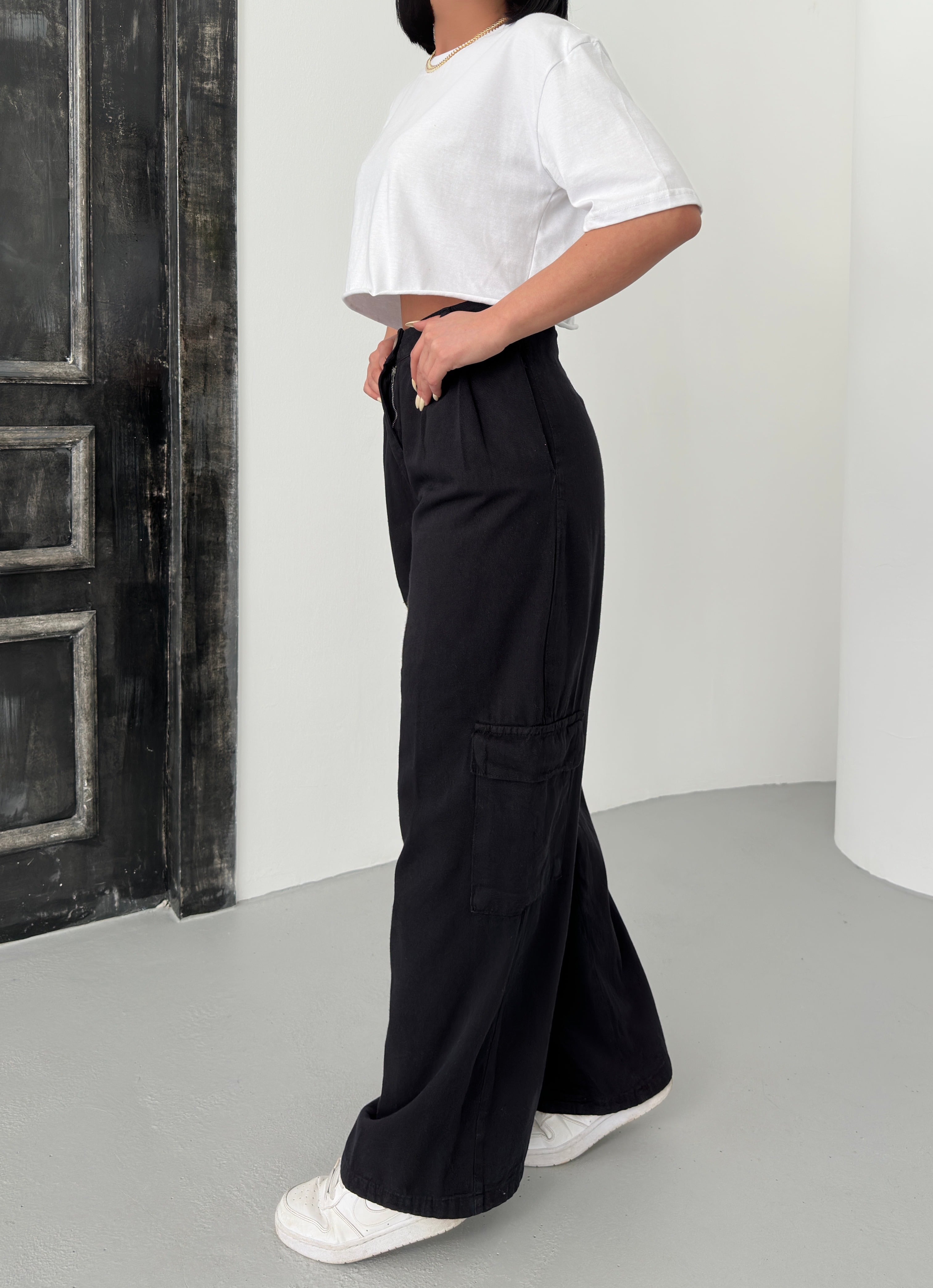 KARGO CEPLİ GABARDİN PANTOLON - Siyah