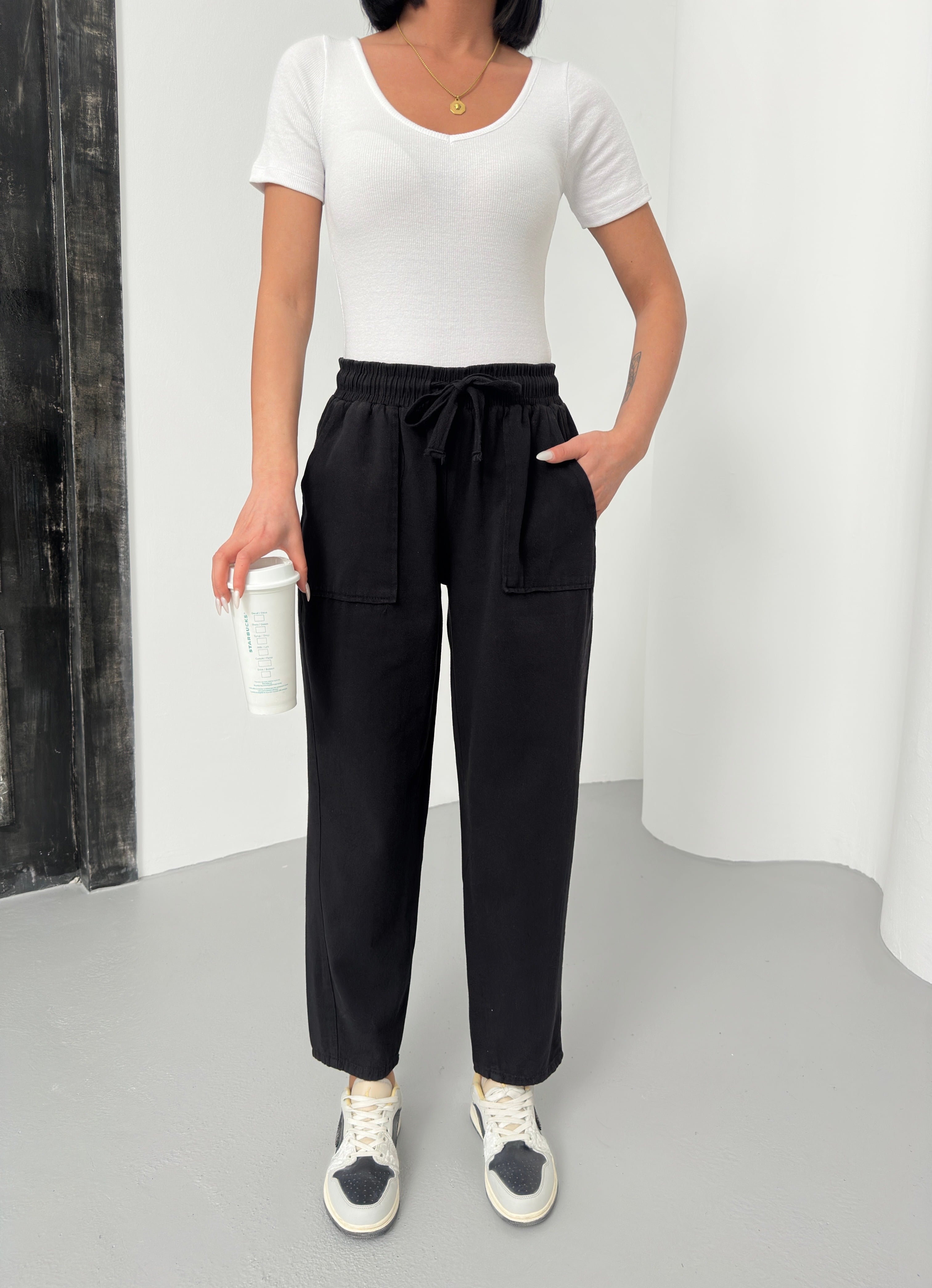 CEPLİ GABARDİN PANTOLON - Siyah