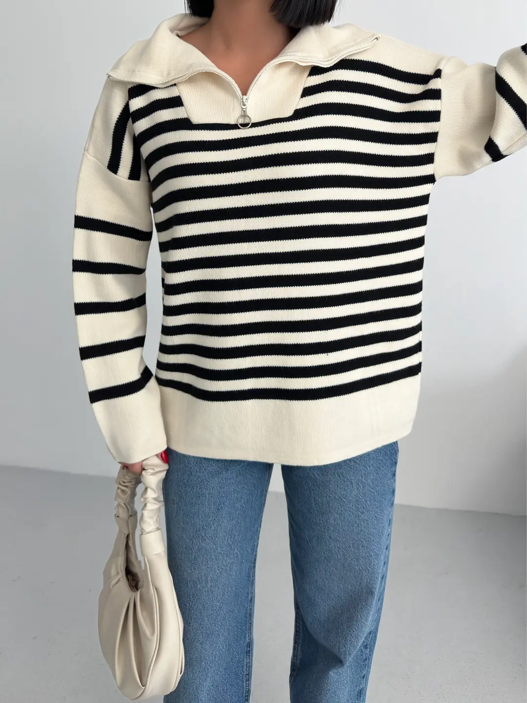 HİLTON YAKALI FERMUARLI KAZAK - Ten