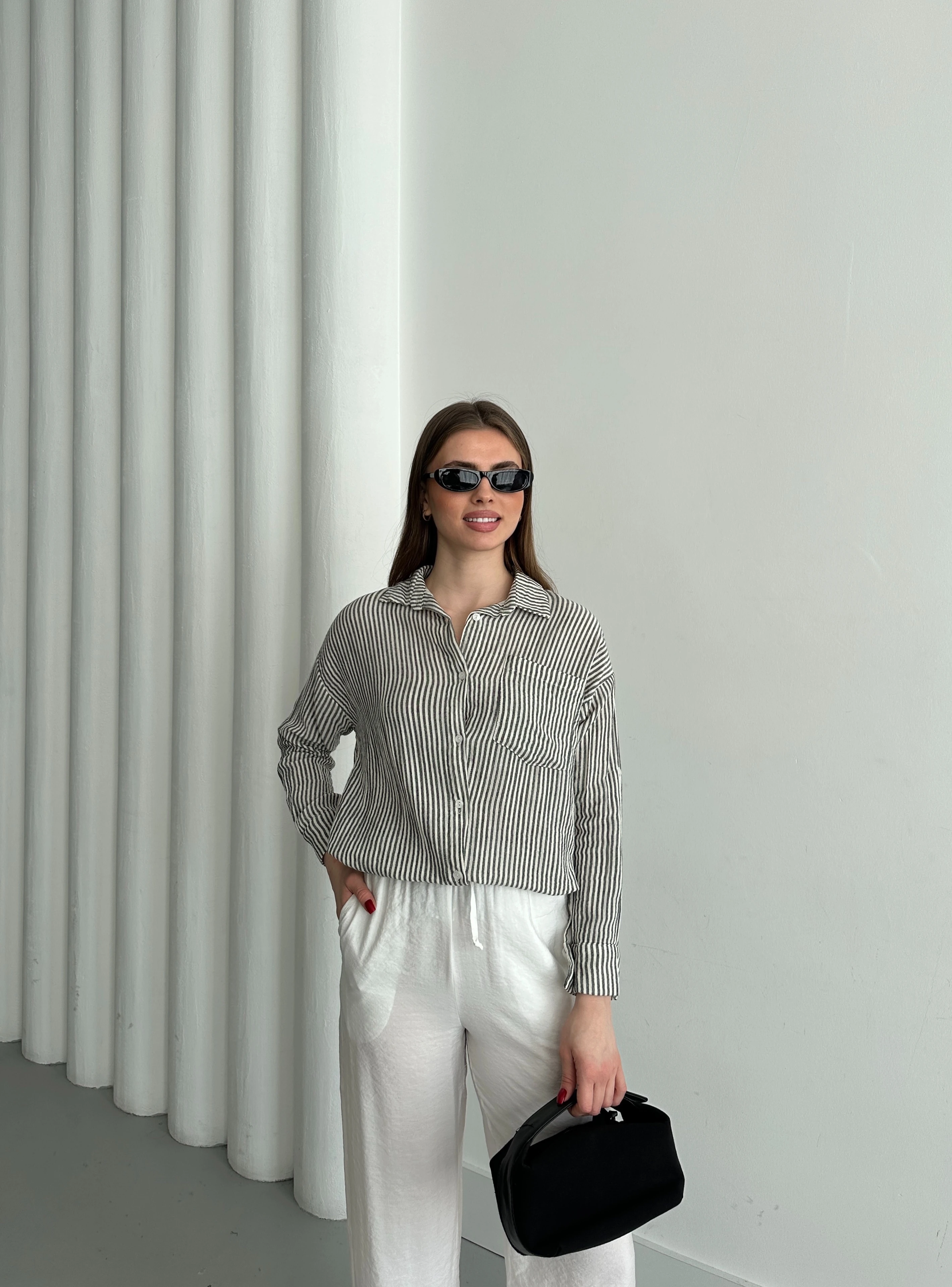 MÜSLİN SIK ÇİZGİ GÖMLEK