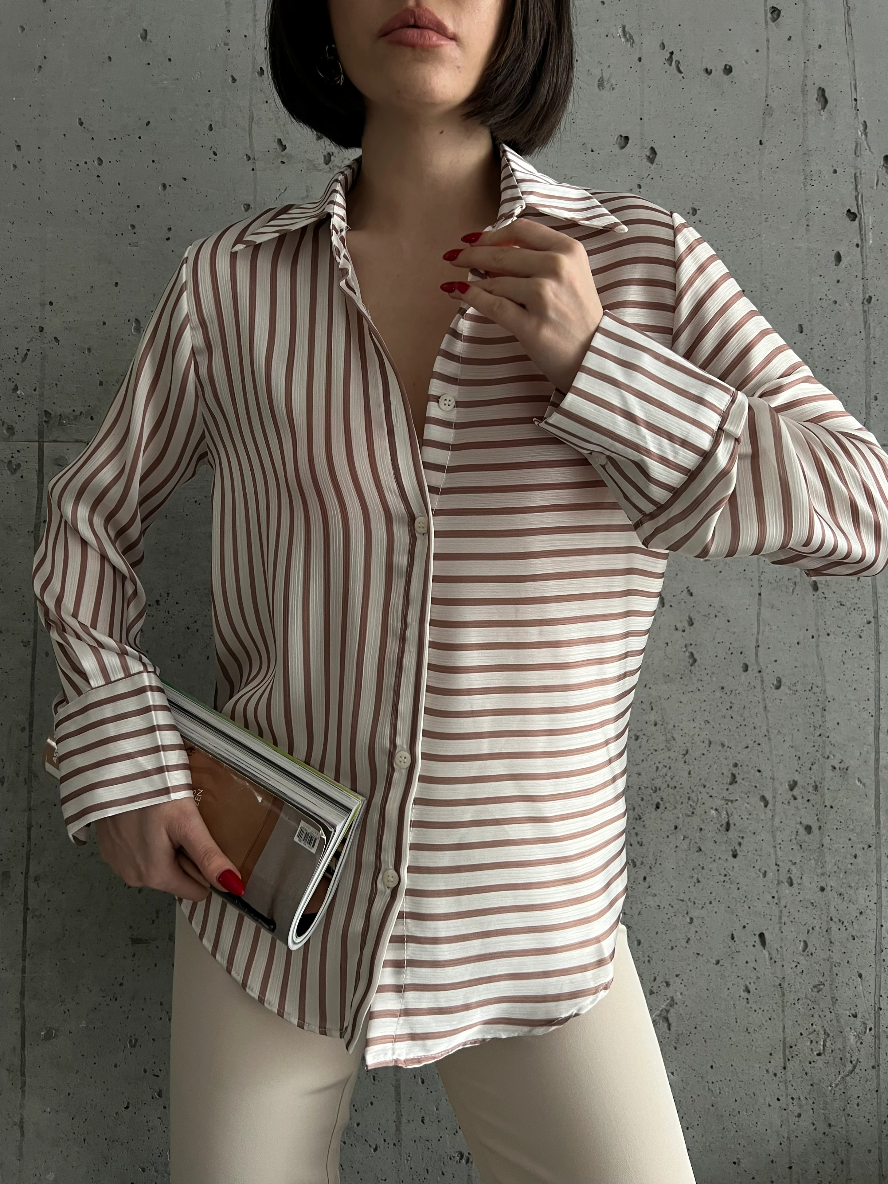 ÇİZGİLİ YORYO SATEN GÖMLEK