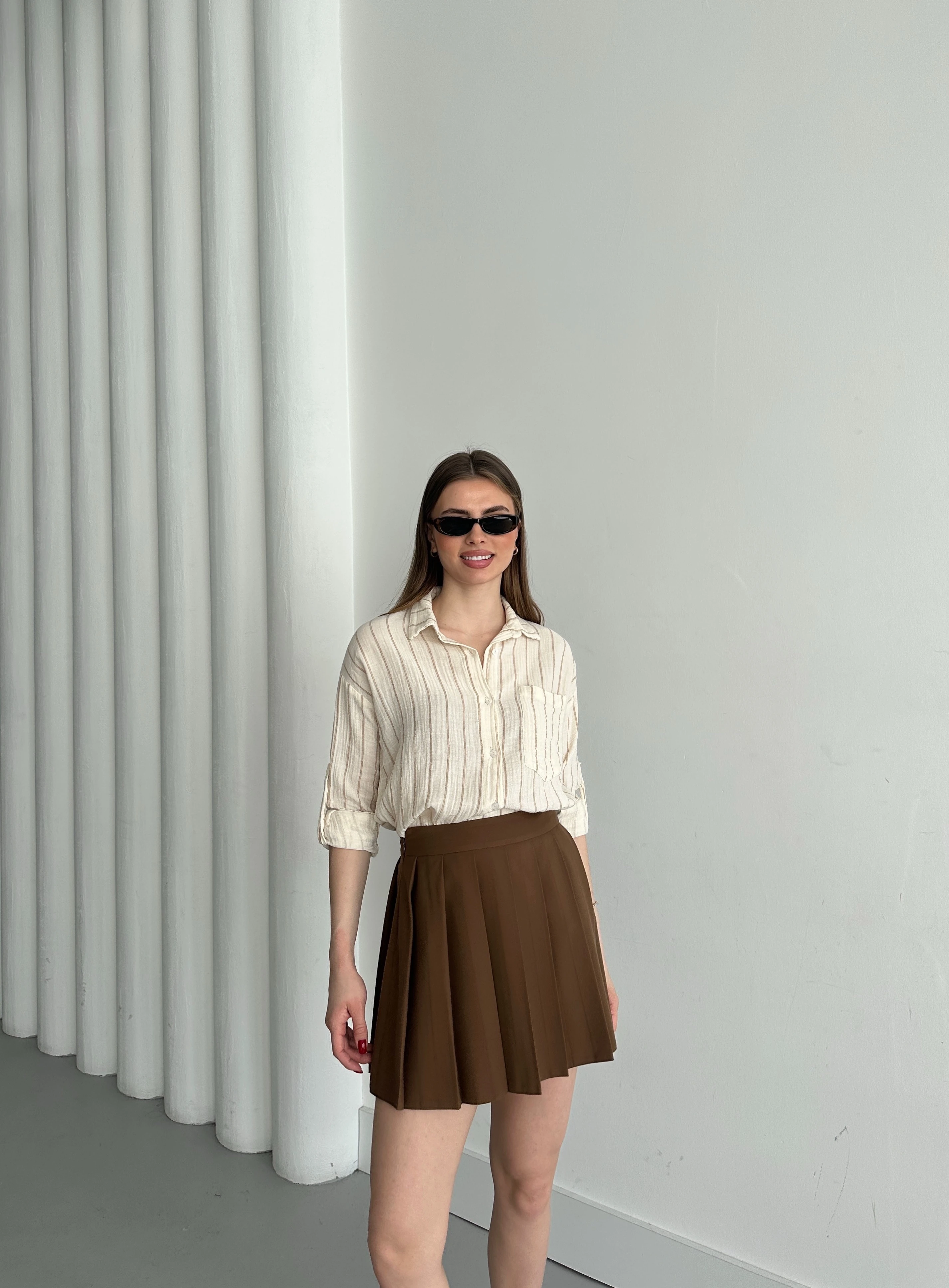 MÜSLİN KUMAŞ ÇİFT ÇİZGİLİ GÖMLEK