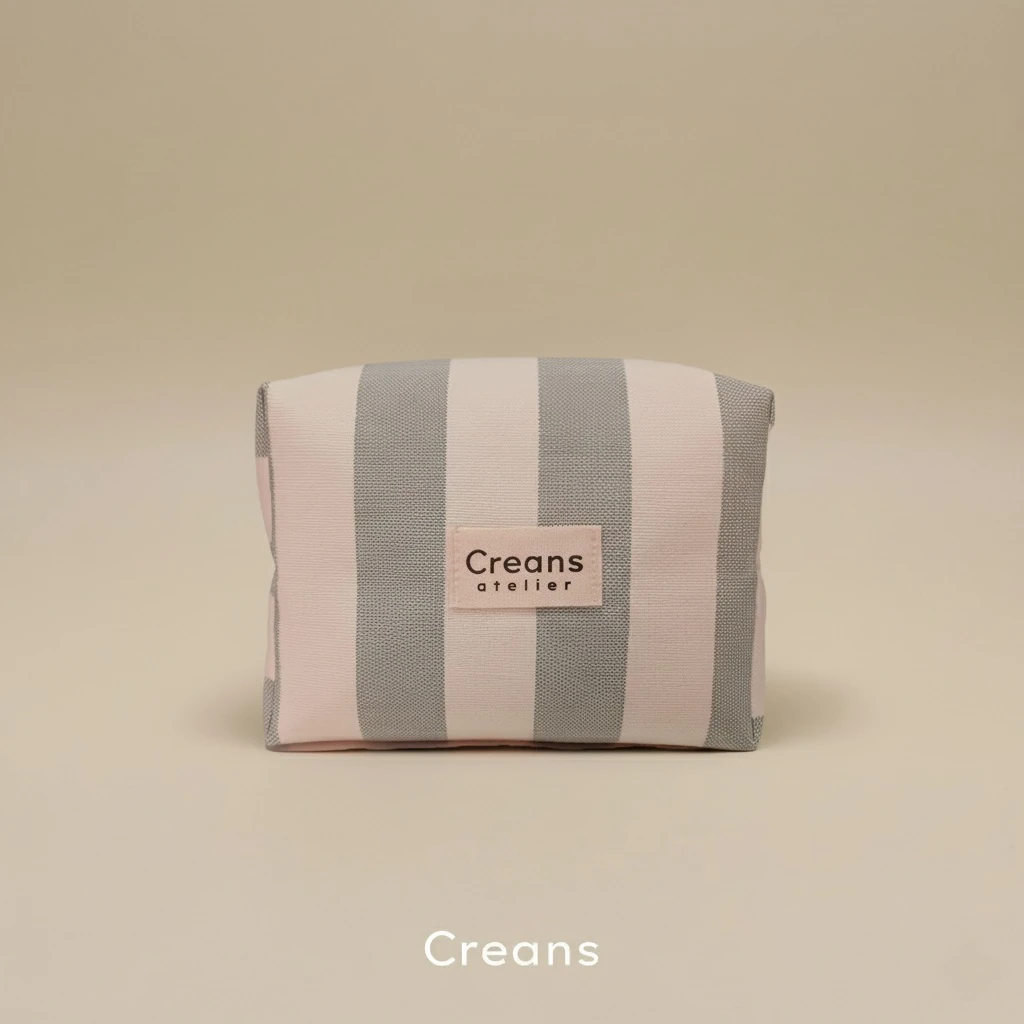 Pastel renkli çizgi desenli makyaj çantası