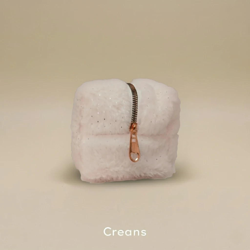 Yumuşak tüylü ışıltı desenli makyaj çantası